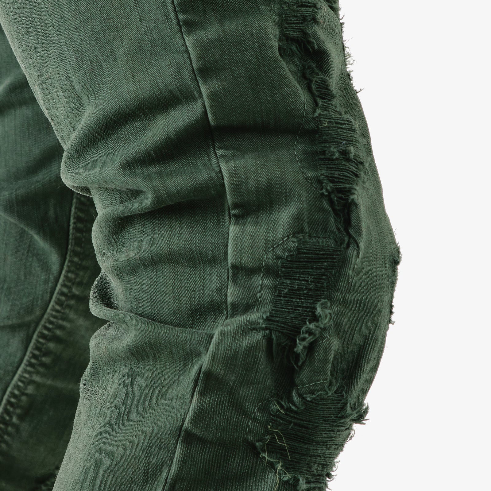 OLIVE PANTS WITH RIPS & PERMANENT WRINKLES