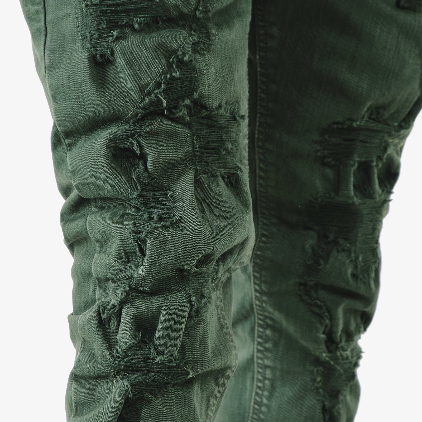 OLIVE PANTS WITH RIPS & PERMANENT WRINKLES