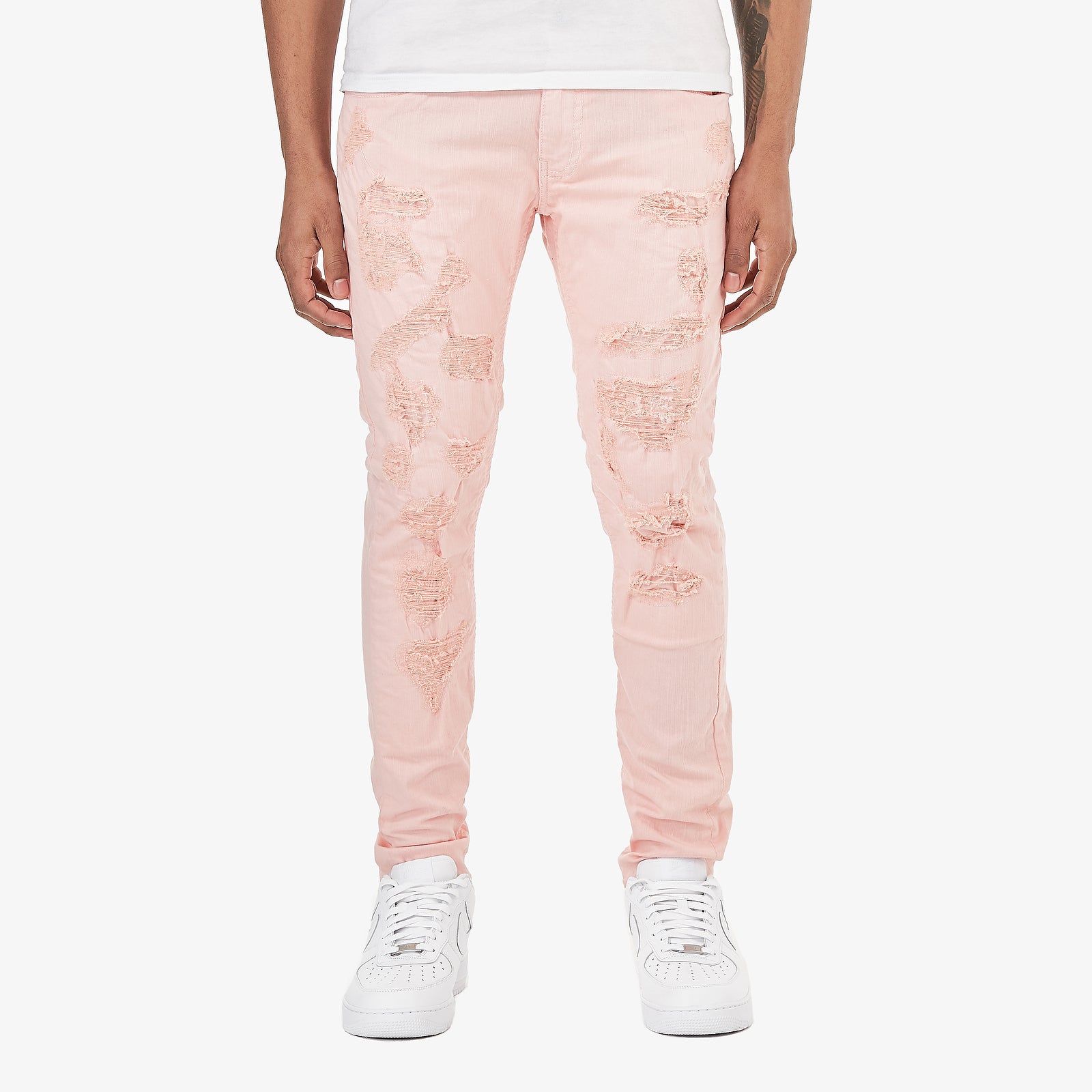 SALMON PINK PANTS WITH RIPS & PERMANENT WRINKLES