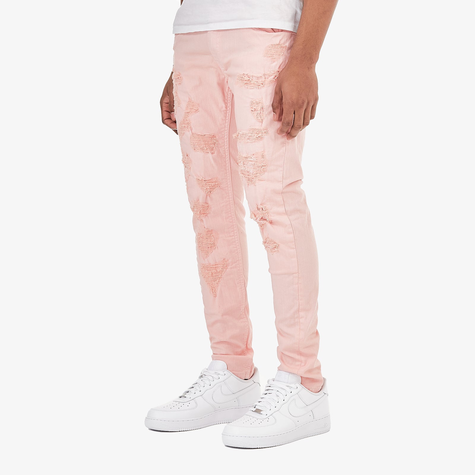 SALMON PINK PANTS WITH RIPS & PERMANENT WRINKLES
