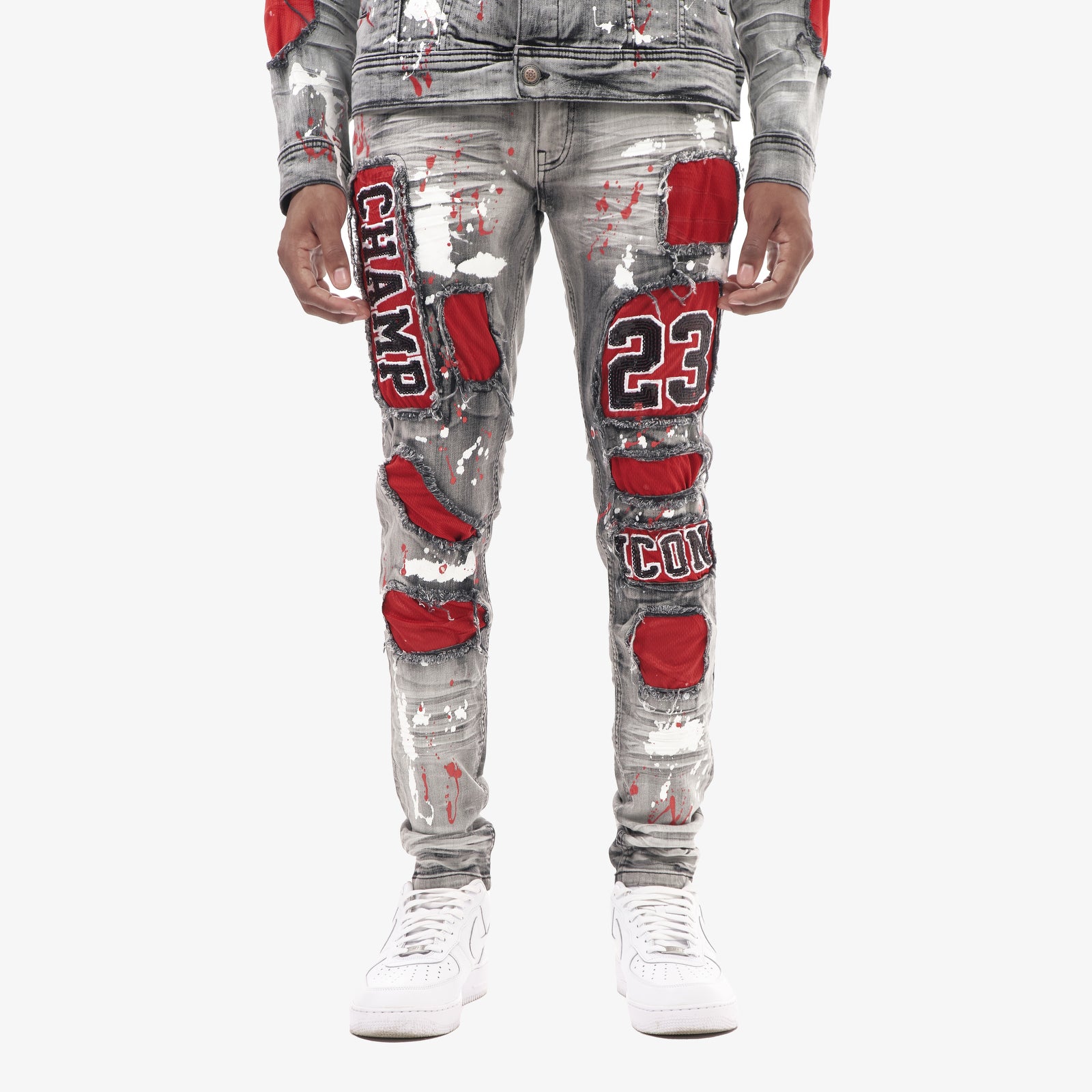 BLACK SAND JERSEY RIP & REPAIR JEANS