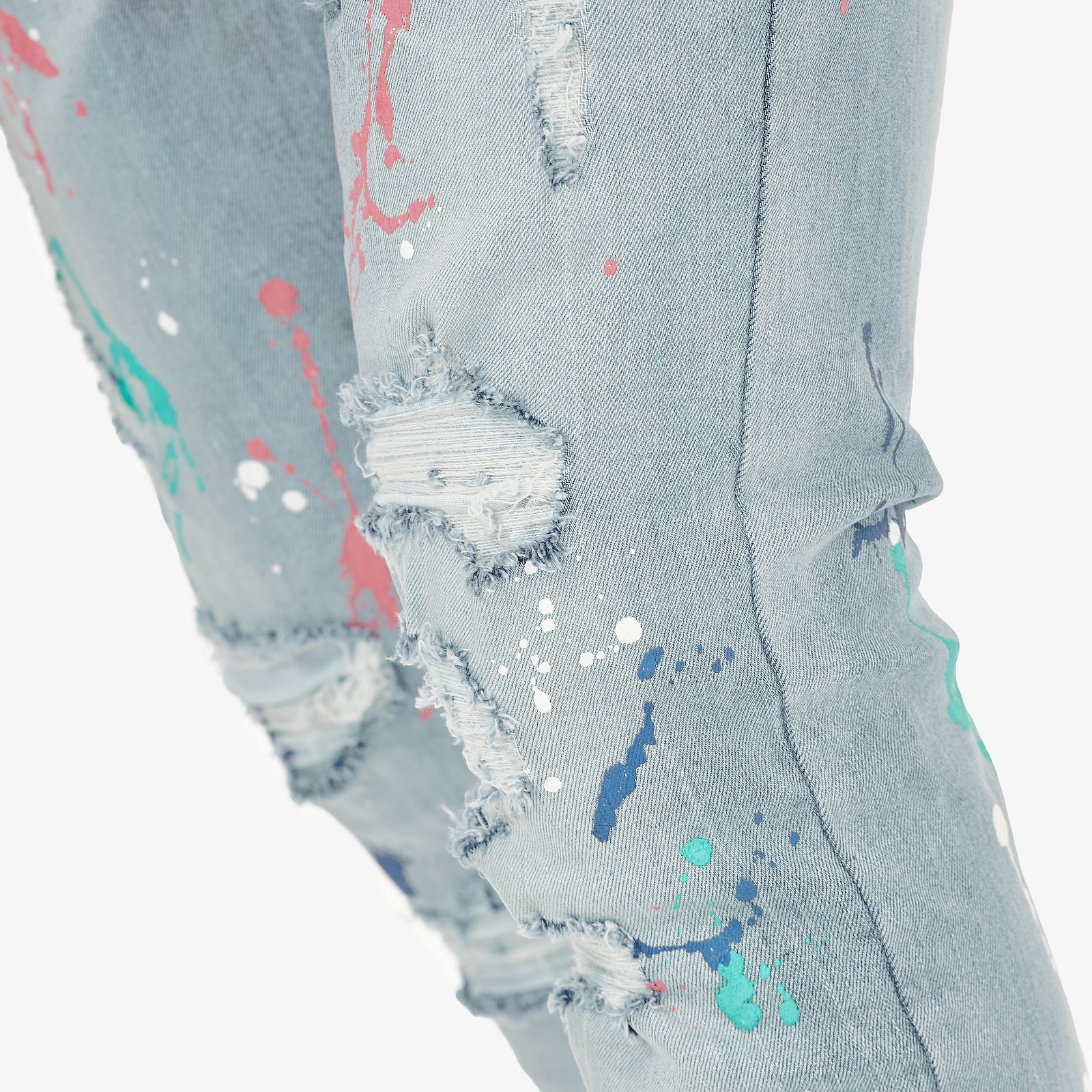 LIGHT SAND BLUE JEANS W/ MULTI COLOR PAINT DETAIL