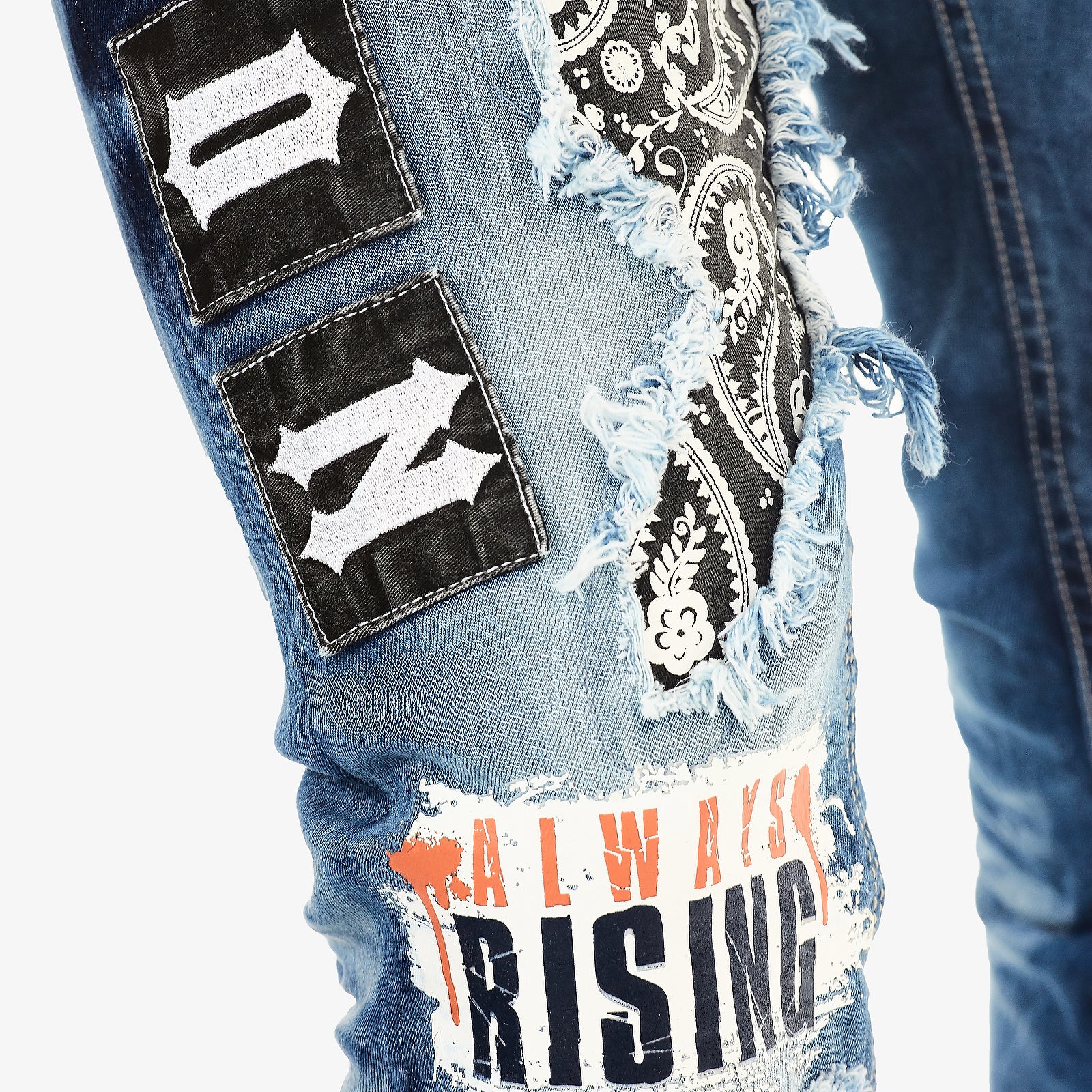 LIGHT SAND BLUE PLAID RIP & REPAIR JEANS