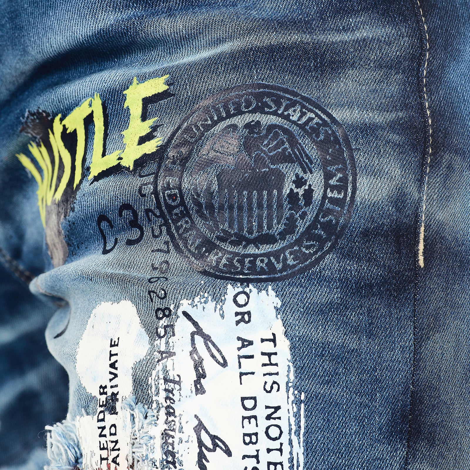 LIGHT SAND BLUE PLAID RIP & REPAIR JEANS