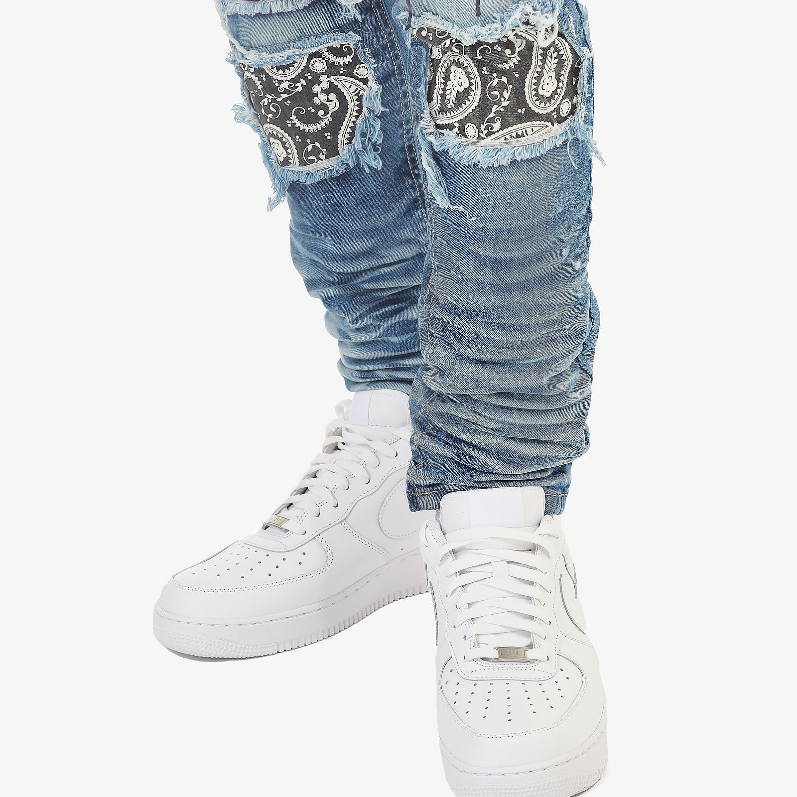 LIGHT SAND BLUE PLAID RIP & REPAIR JEANS