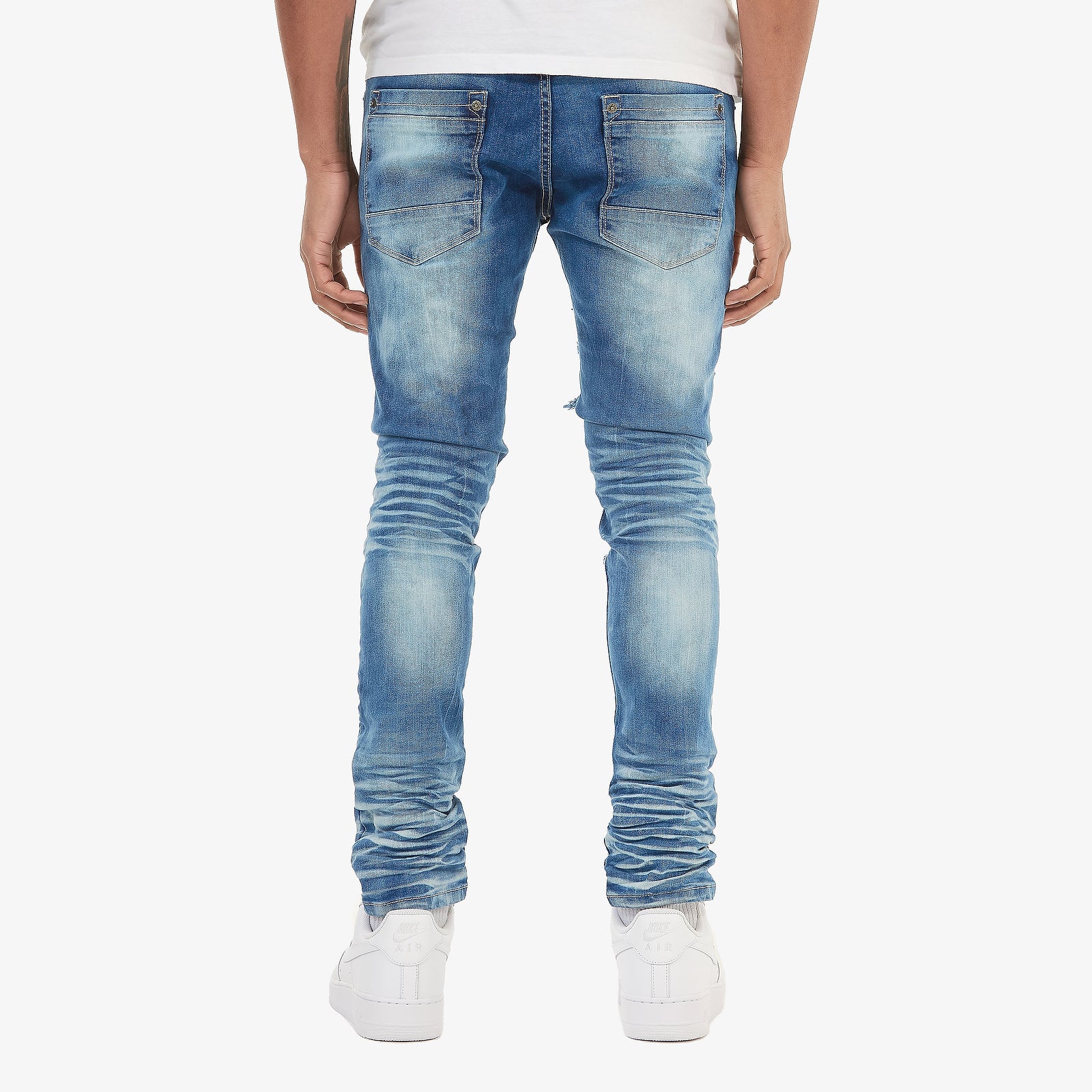 LIGHT SAND BLUE PLAID RIP & REPAIR JEANS