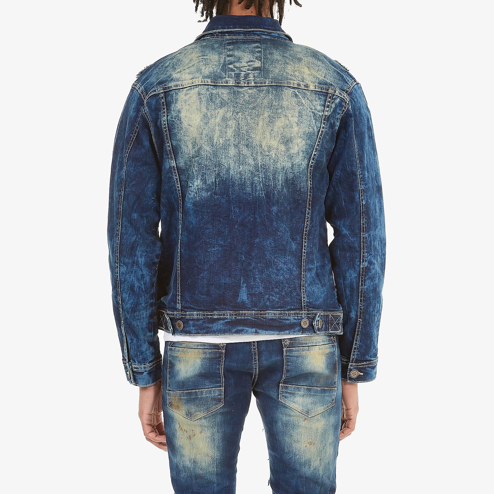 KHAKI TINT BLUE PLAID RIP & REPAIR JACKET