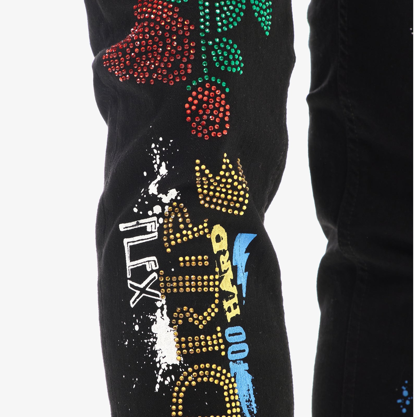 BLACK JEANS W/ STONE & PRINTS