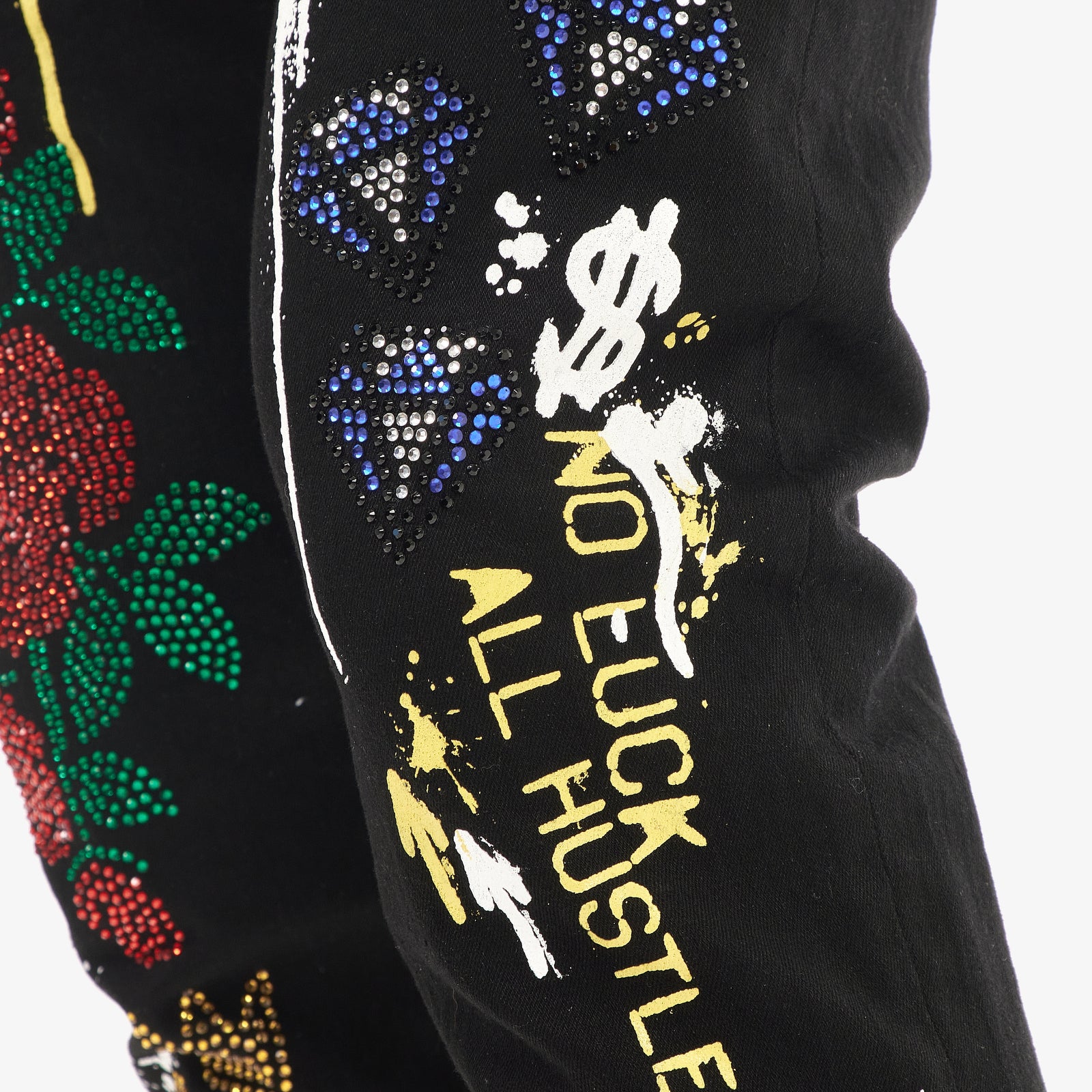BLACK JEANS W/ STONE & PRINTS