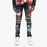 BLACK JEANS W/ PLAID RIP & REPAIR