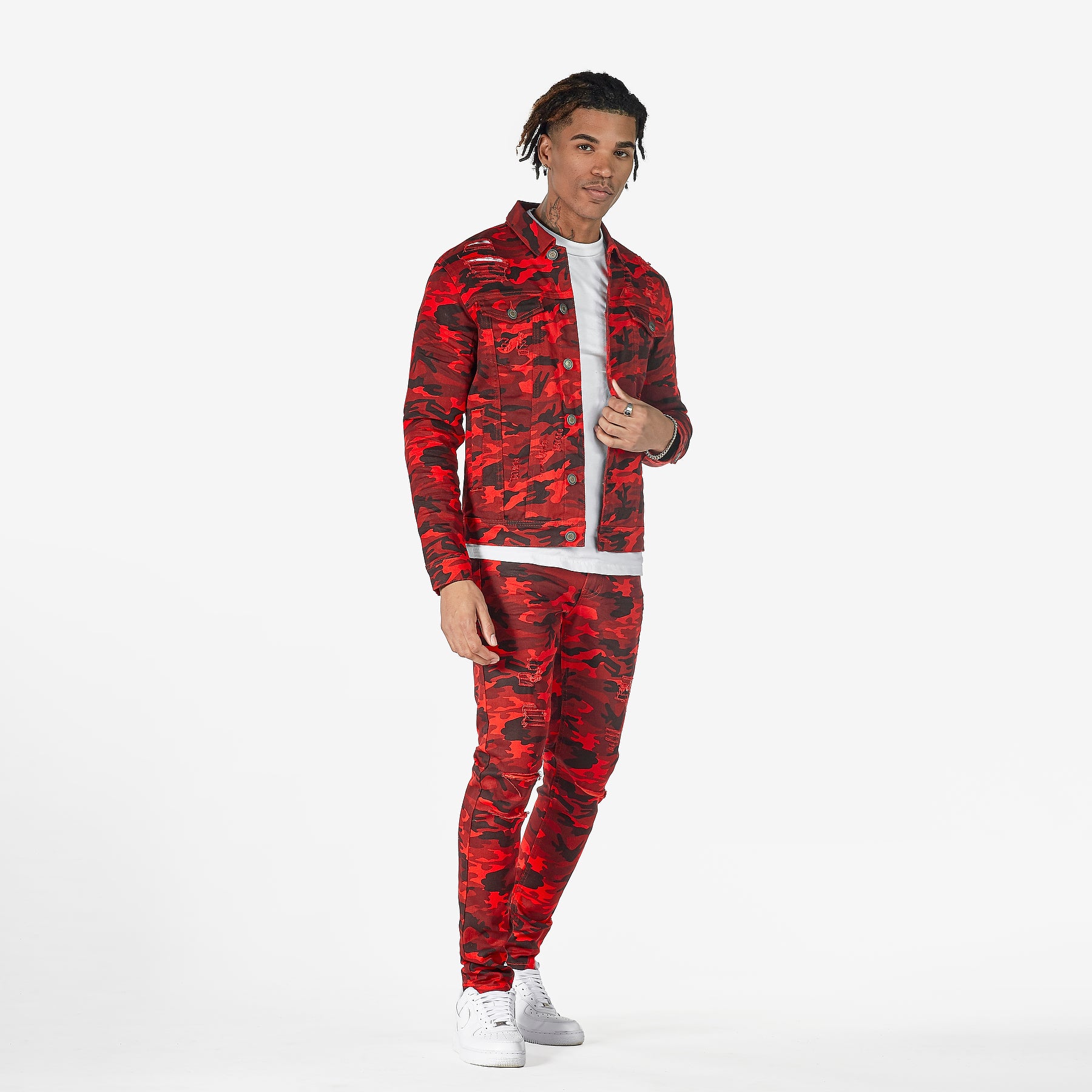 RED CAMO PANTS WITH RIPS - Copper Rivet
