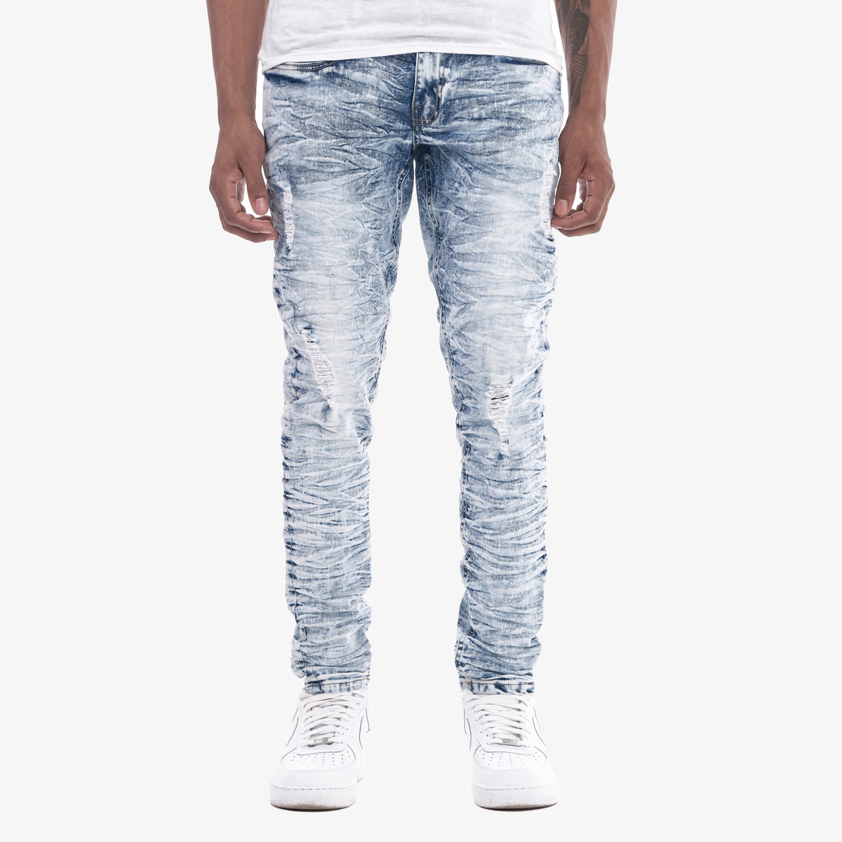 ICE BLUE JEANS W/ RIPS & STRETCH