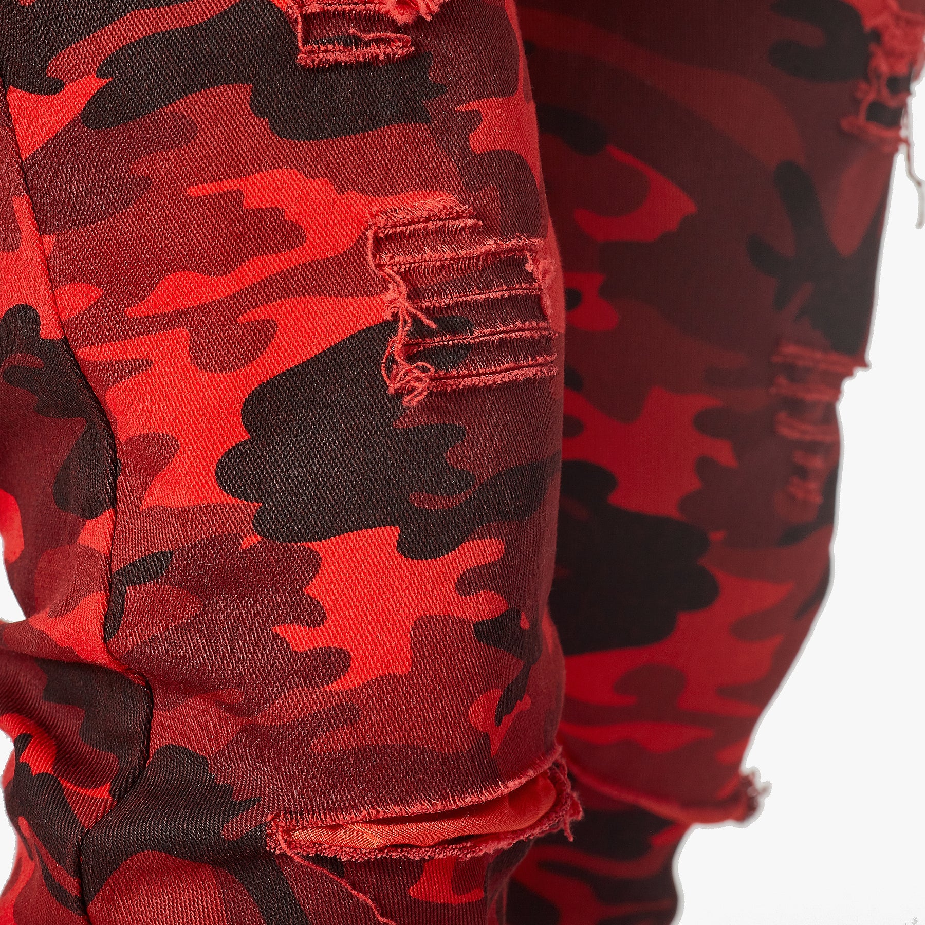 RED CAMO PANTS WITH RIPS - Copper Rivet
