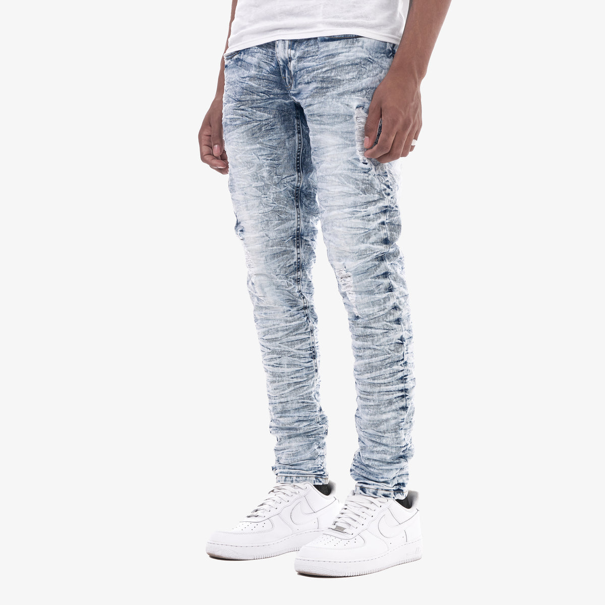ICE BLUE JEANS W/ RIPS & STRETCH