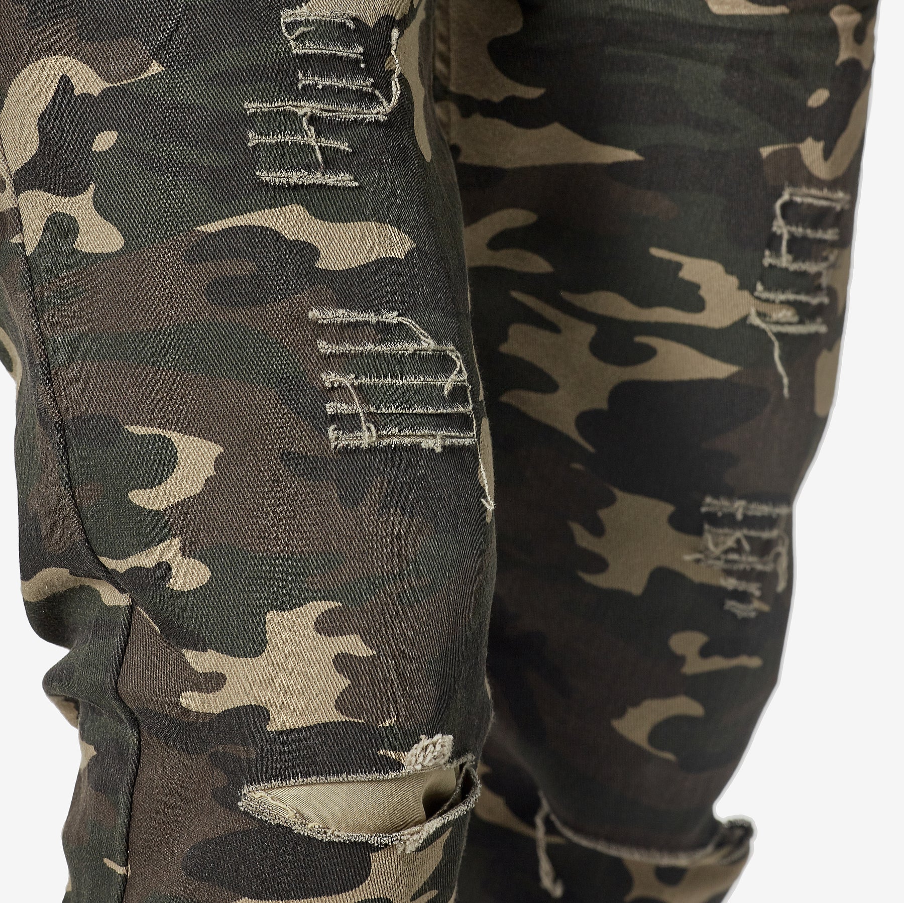 OLIVE CAMO PANTS WITH RIPS - Copper Rivet