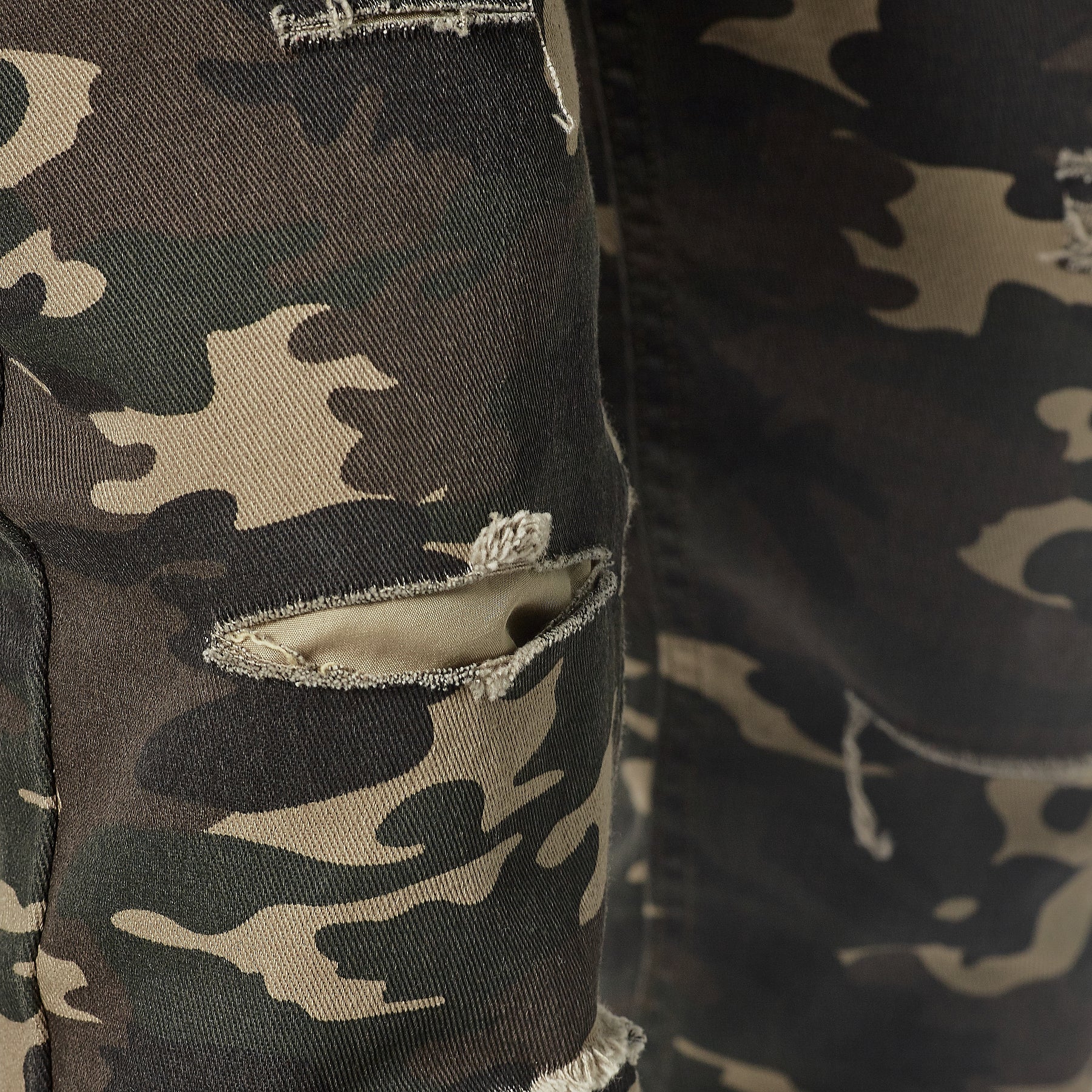 OLIVE CAMO PANTS WITH RIPS - Copper Rivet
