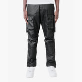 BLACK UTILITY CARGO WAX COATED JEANS