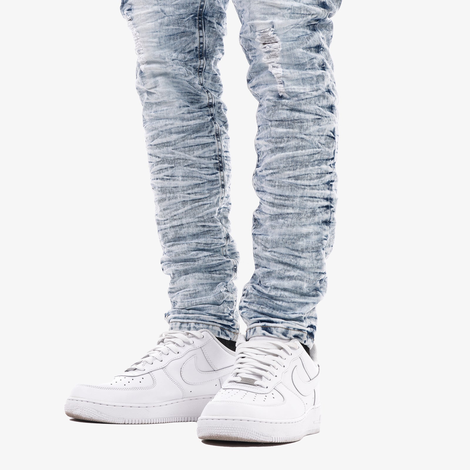 ICE BLUE JEANS W/ RIPS & STRETCH