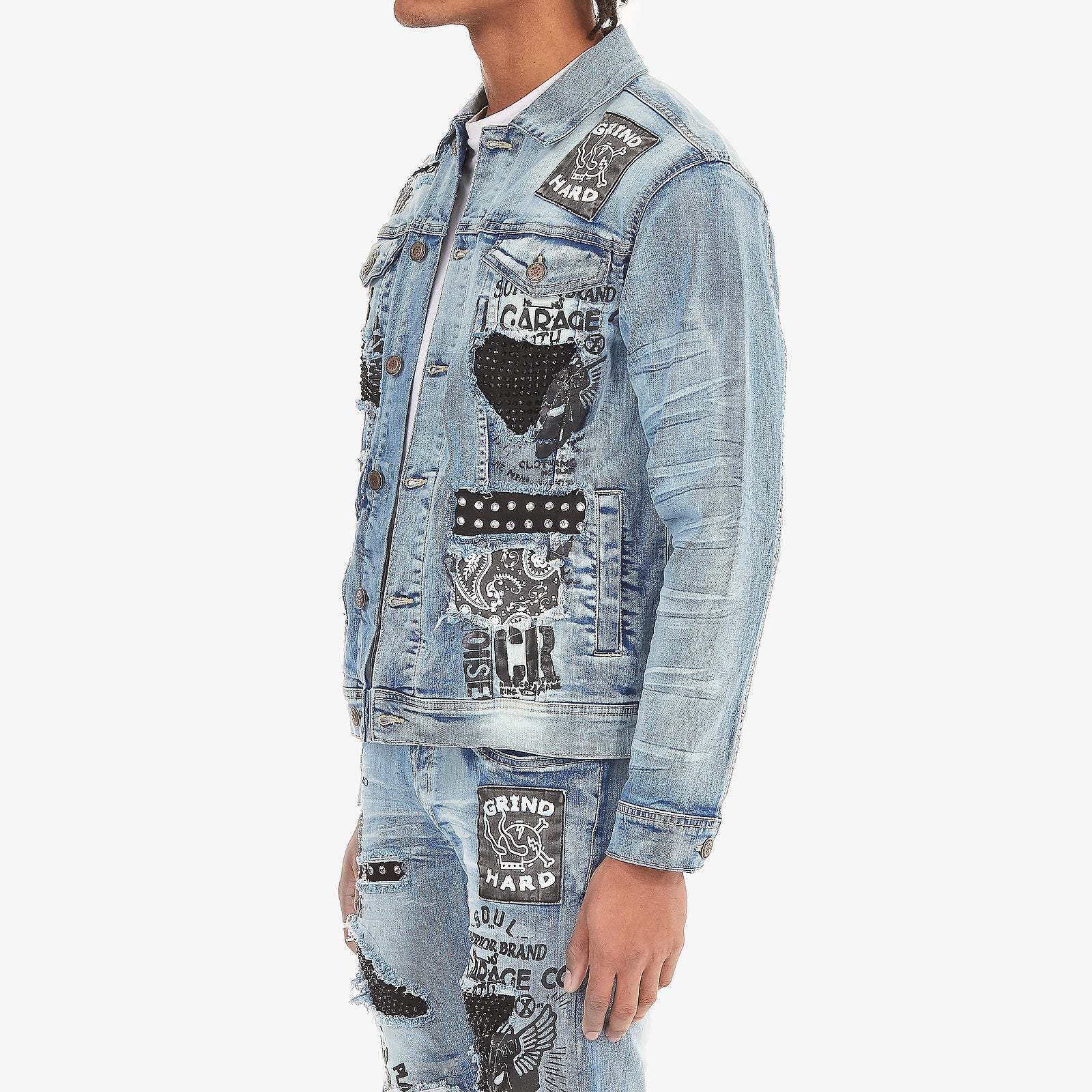 LIGHT SAND BLUE JACKET W/ STONES & STUDS