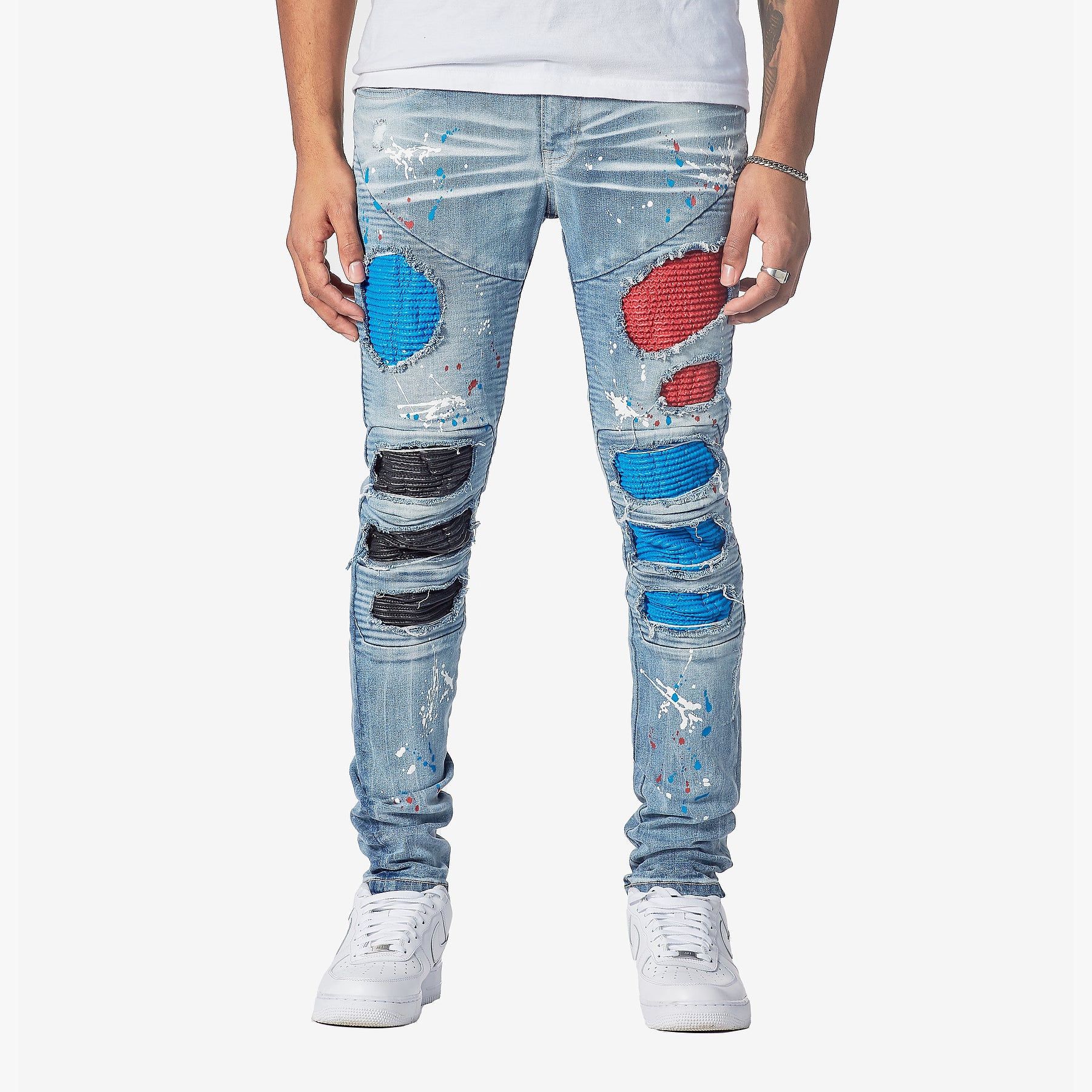LIGHT SAND BLUE JEANS W/ BIKER RIP & REPAIR - Copper Rivet