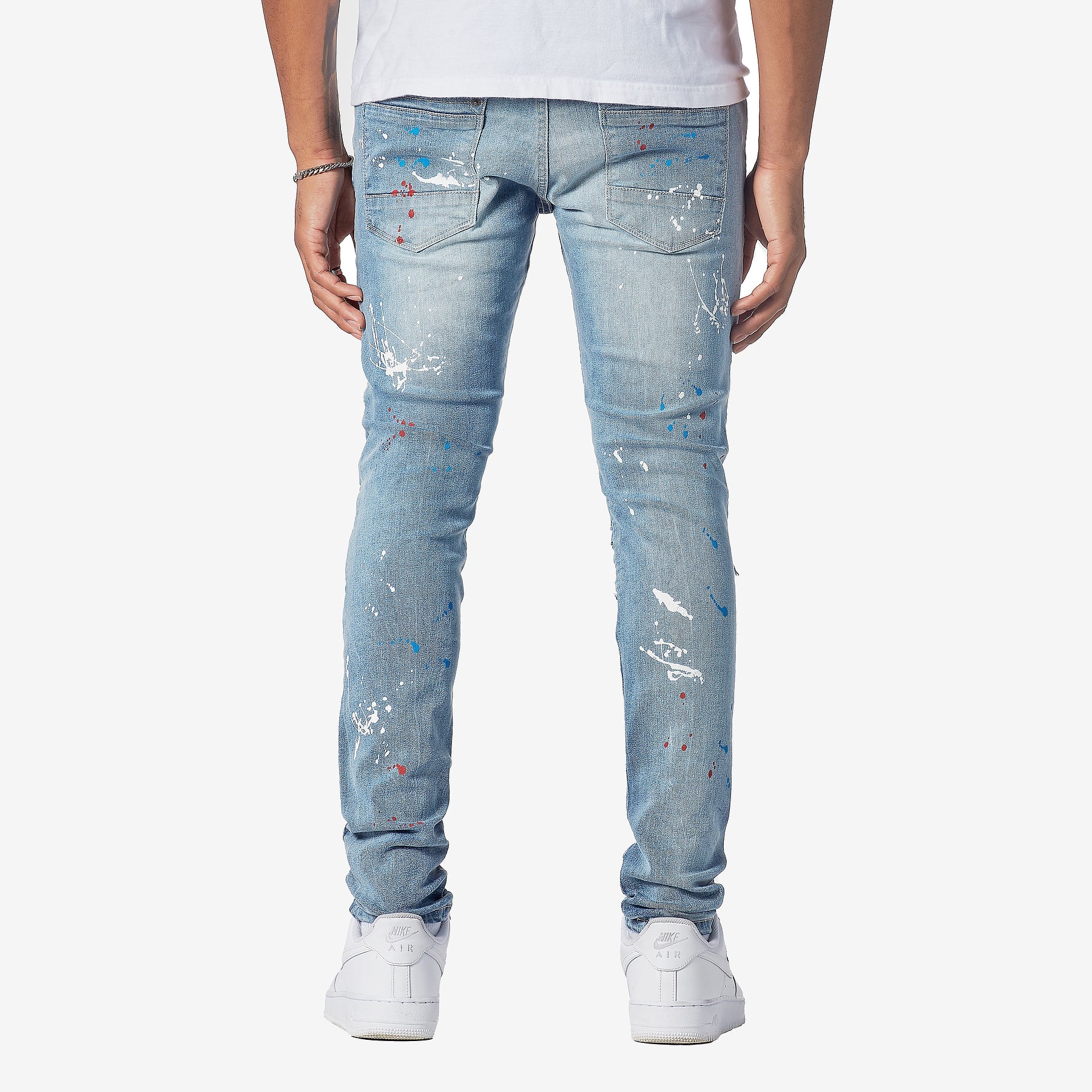 LIGHT SAND BLUE JEANS W/ BIKER RIP & REPAIR - Copper Rivet