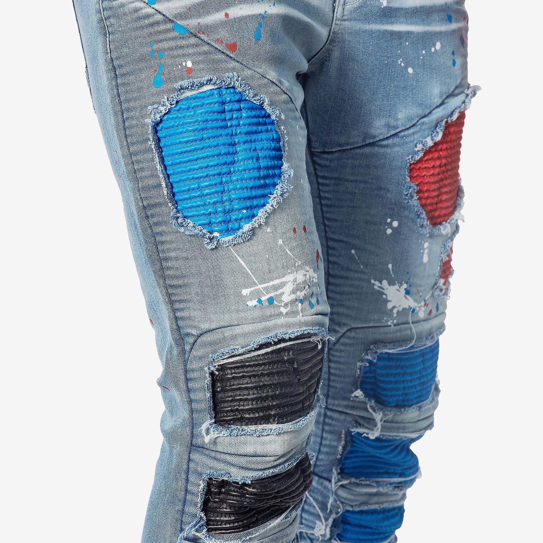 LIGHT SAND BLUE JEANS W/ BIKER RIP & REPAIR - Copper Rivet