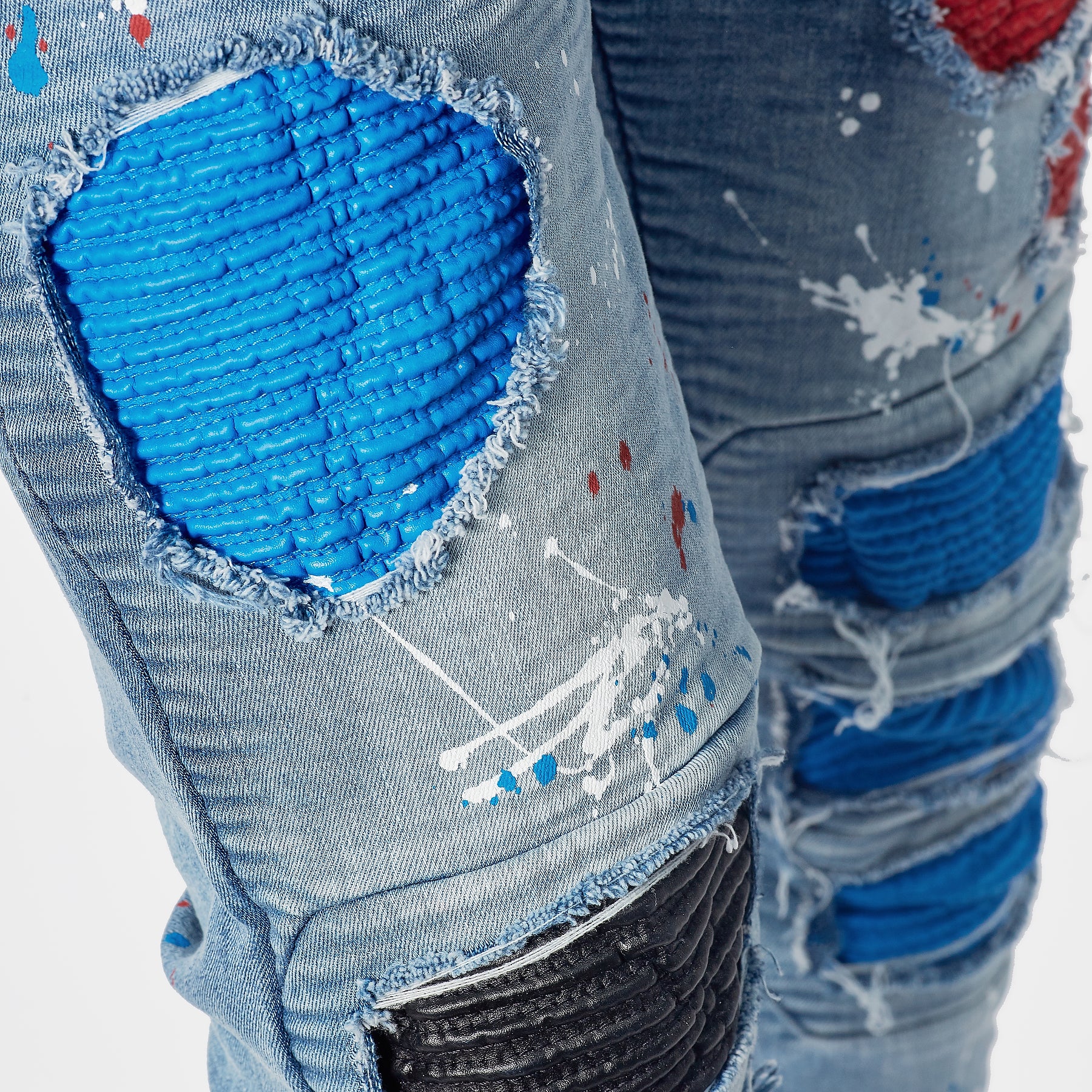 LIGHT SAND BLUE JEANS W/ BIKER RIP & REPAIR - Copper Rivet