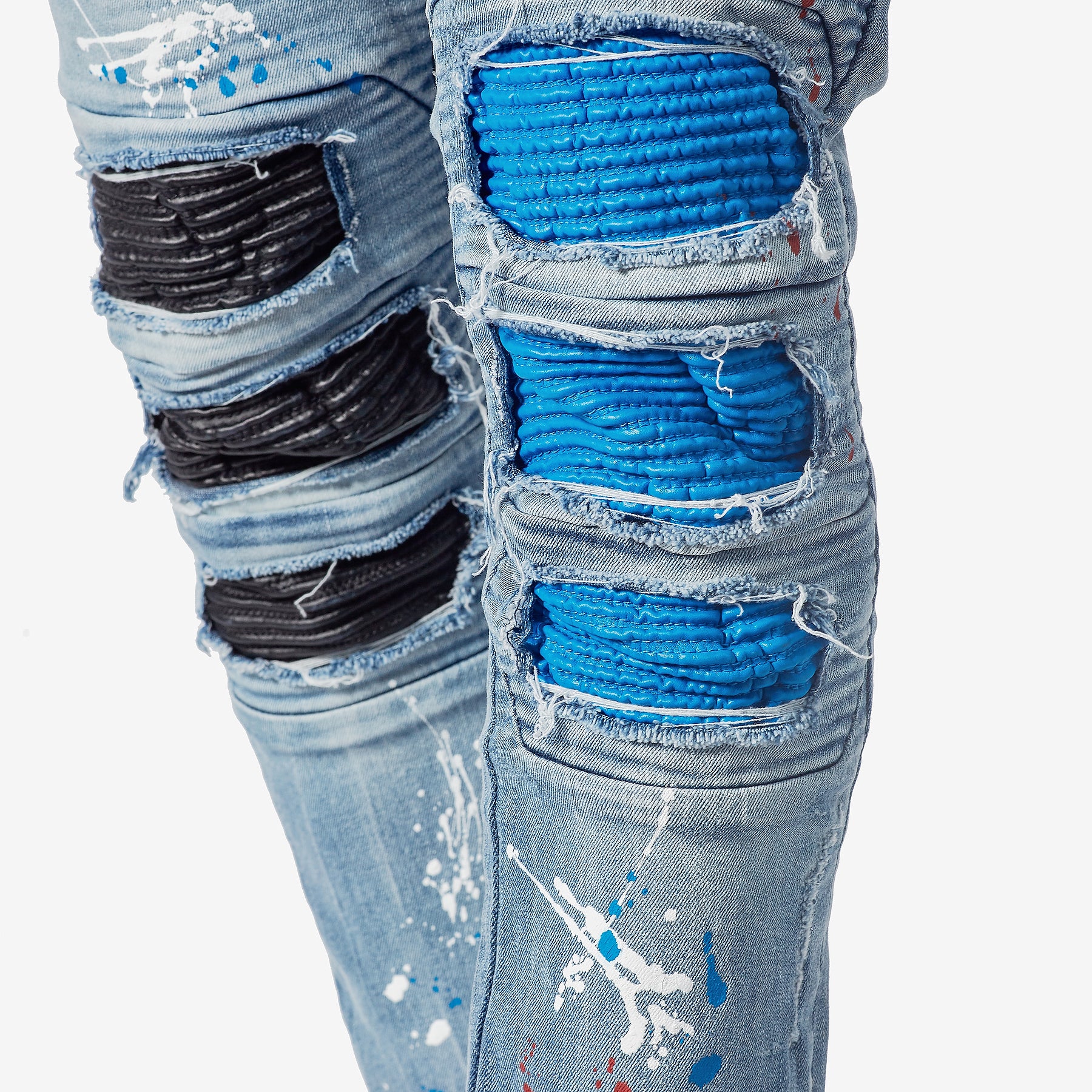 LIGHT SAND BLUE JEANS W/ BIKER RIP & REPAIR - Copper Rivet