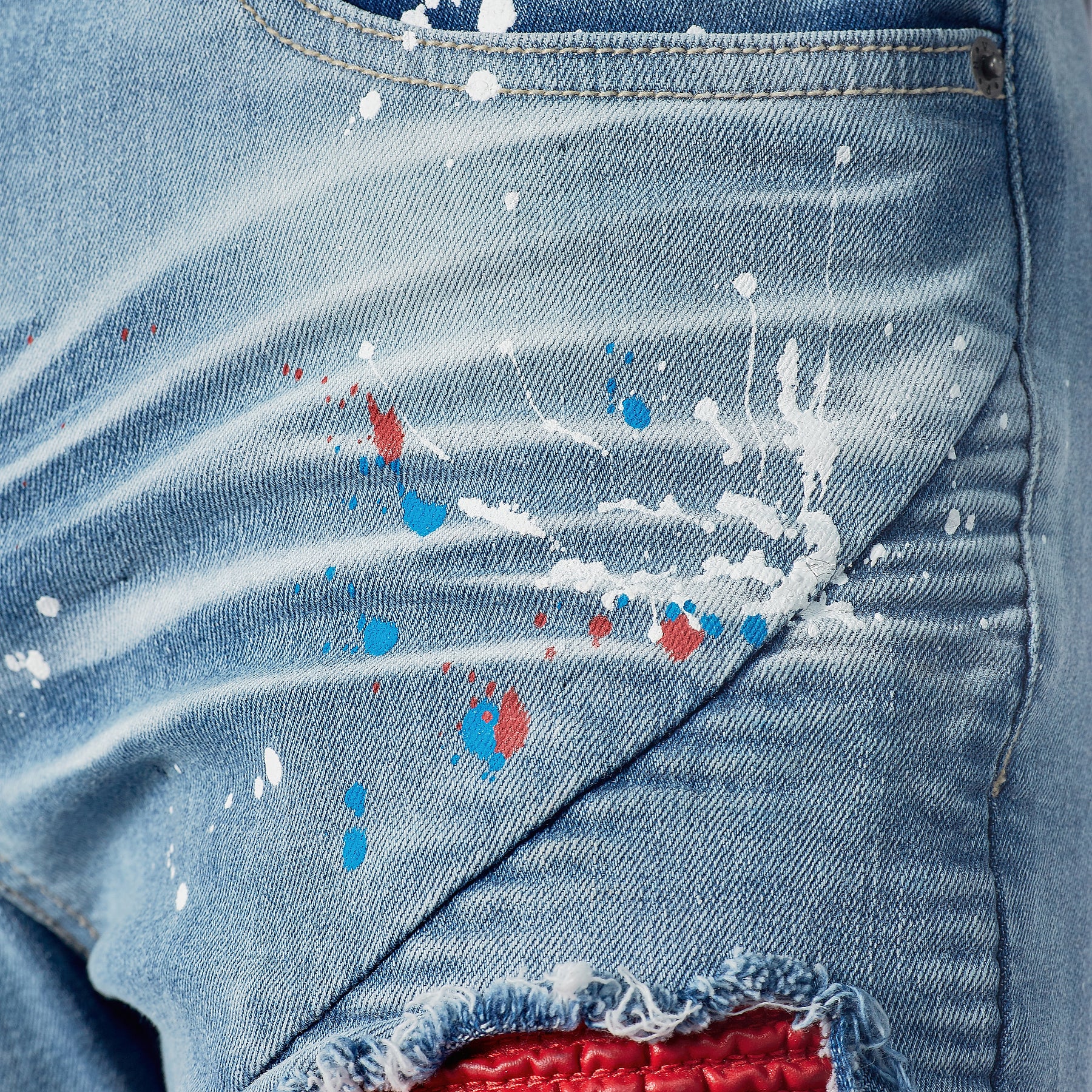 LIGHT SAND BLUE JEANS W/ BIKER RIP & REPAIR - Copper Rivet