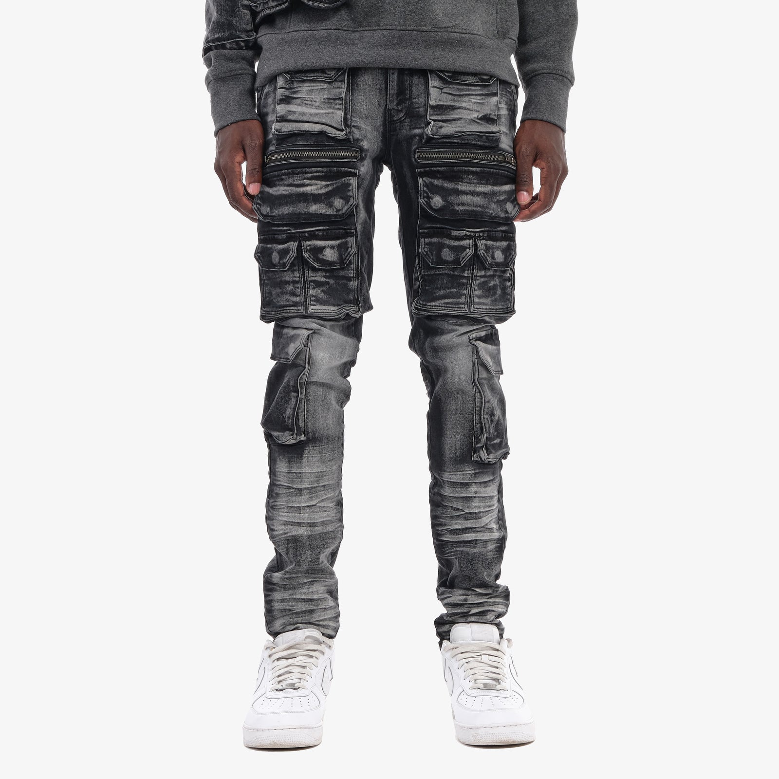 BLACK UTILITY CARGO JEANS