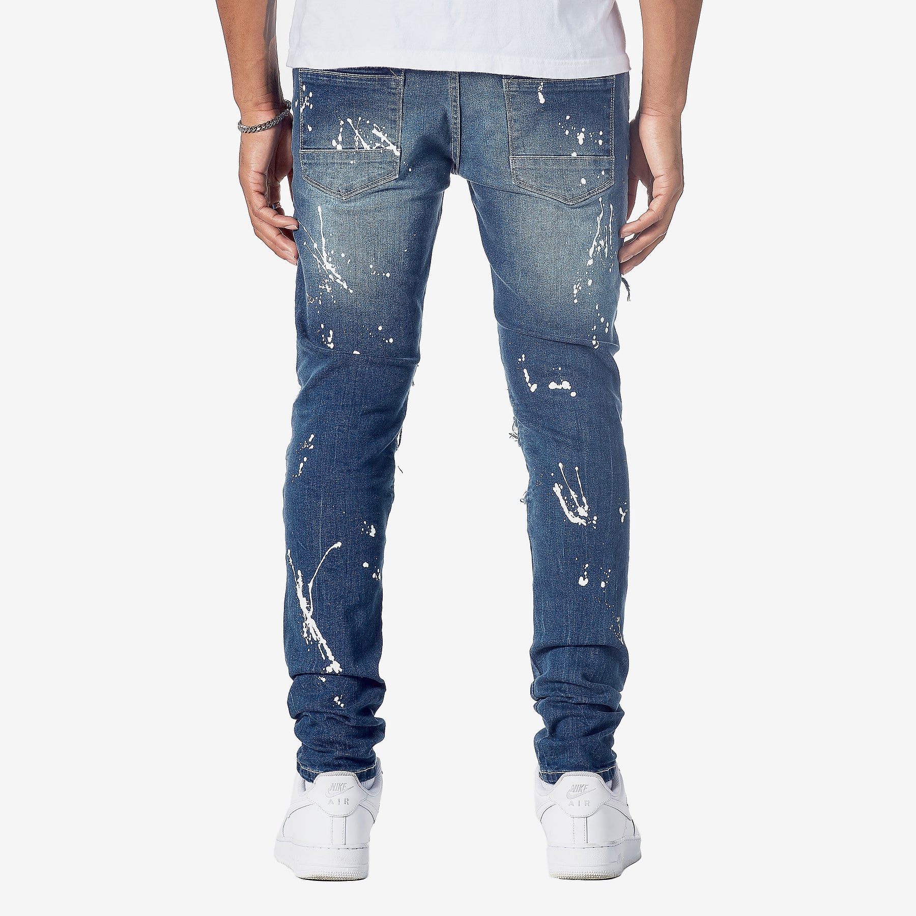 DARK SAND BLUE JEANS W/ BIKER RIP & REPAIR - Copper Rivet