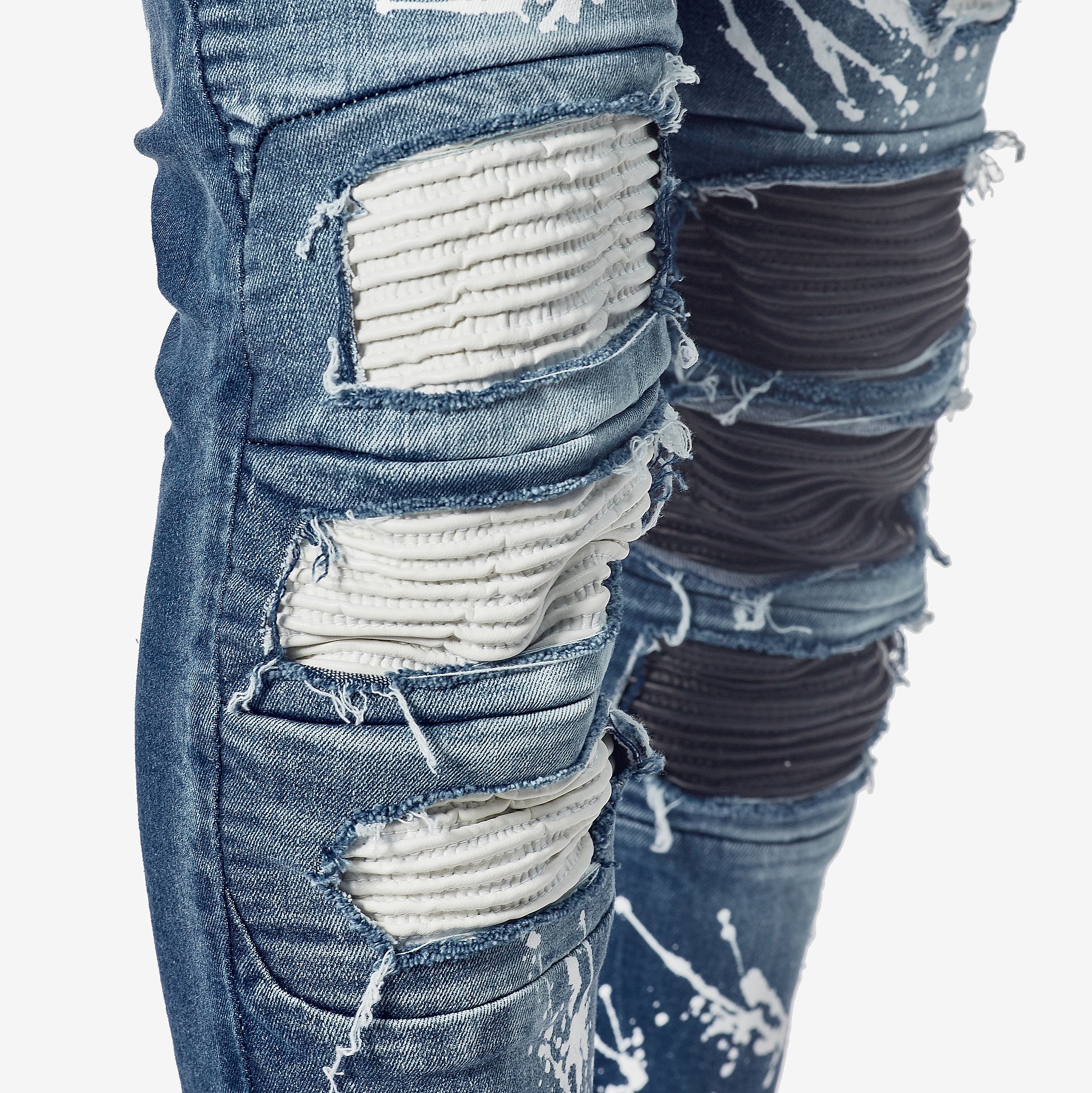 DARK SAND BLUE JEANS W/ BIKER RIP & REPAIR - Copper Rivet