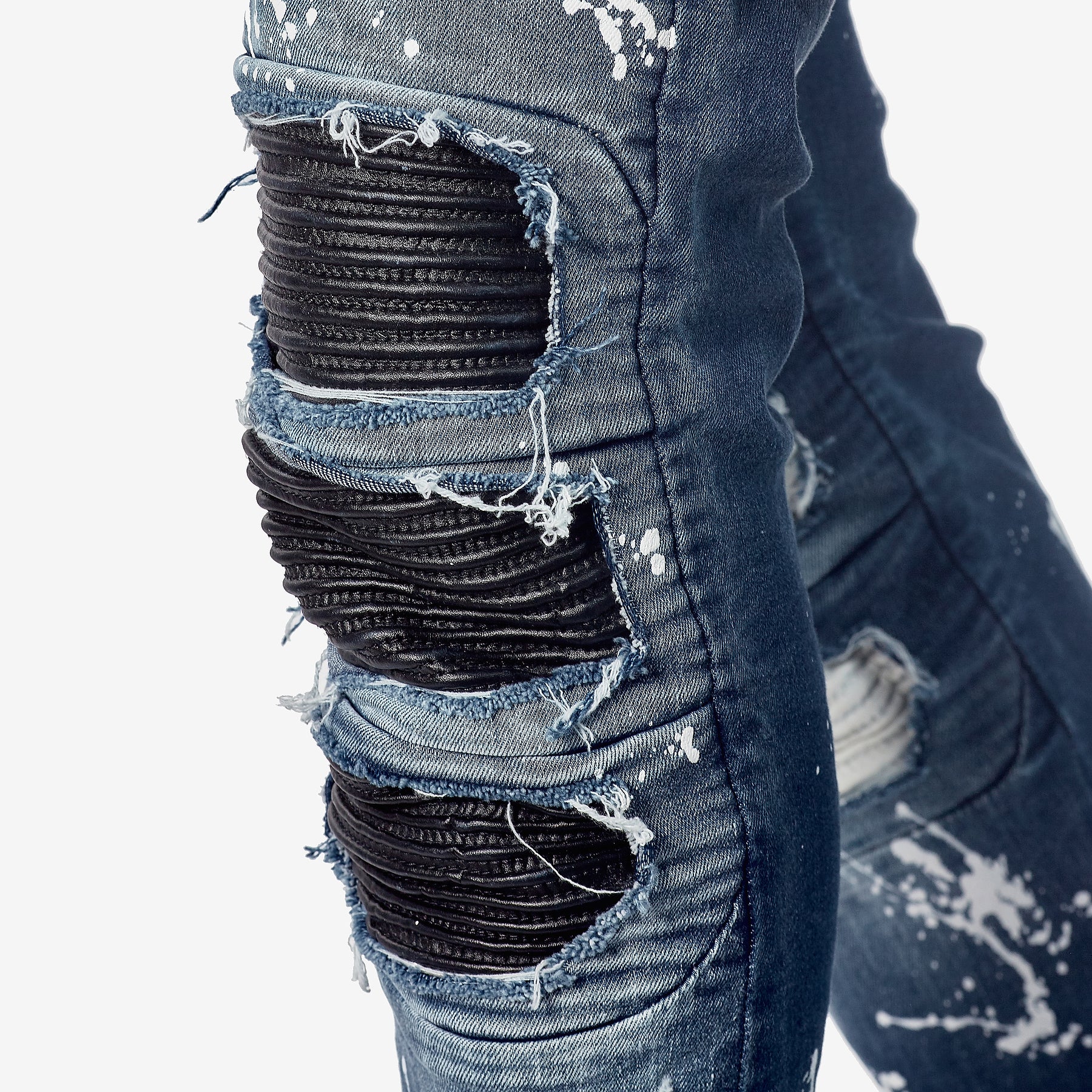DARK SAND BLUE JEANS W/ BIKER RIP & REPAIR - Copper Rivet