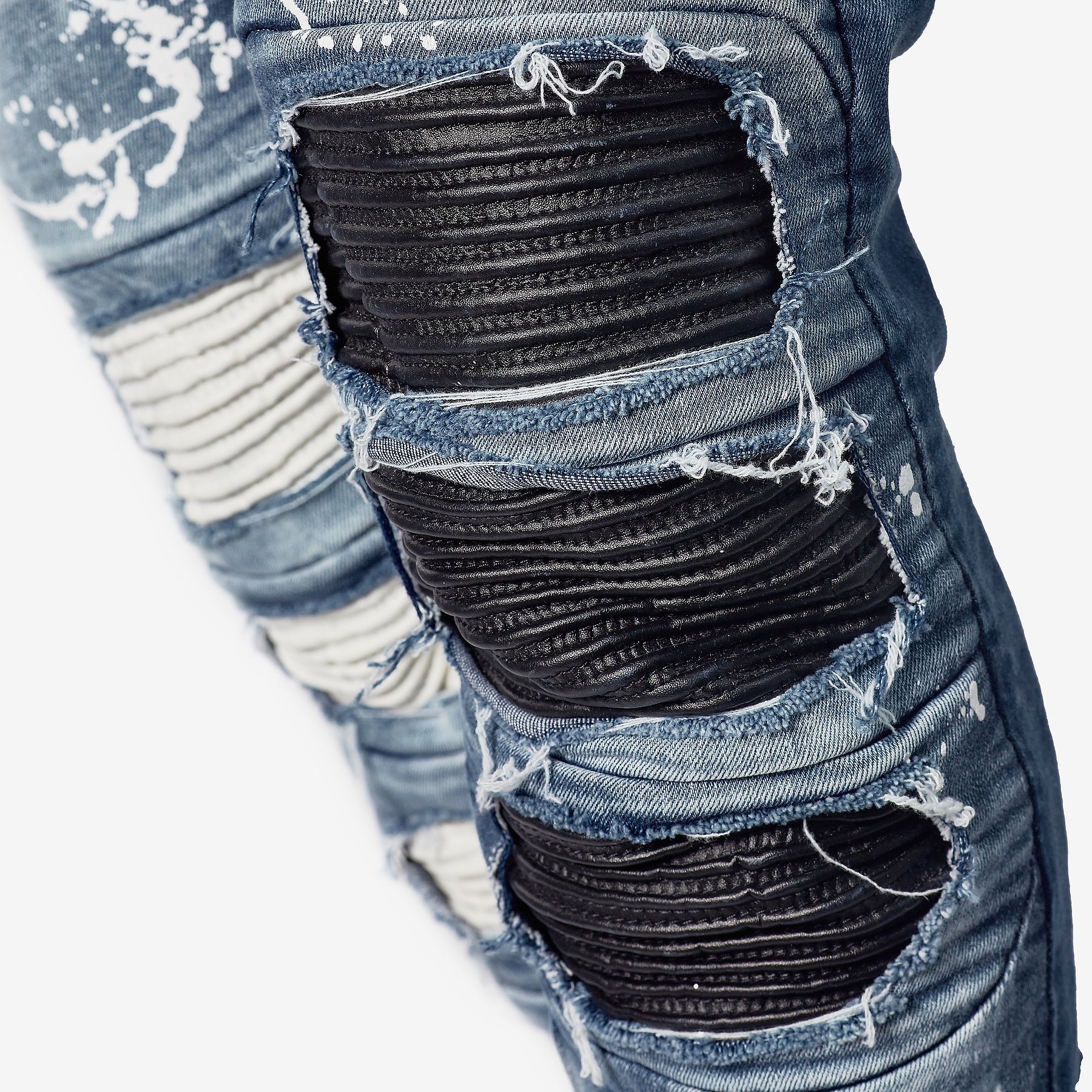DARK SAND BLUE JEANS W/ BIKER RIP & REPAIR - Copper Rivet