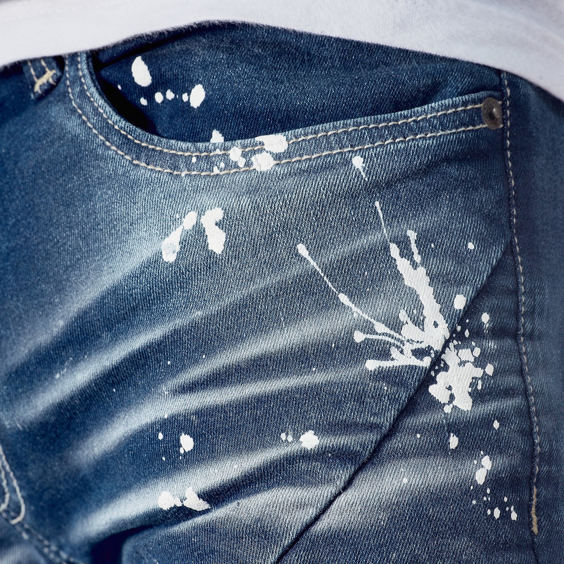 DARK SAND BLUE JEANS W/ BIKER RIP & REPAIR - Copper Rivet