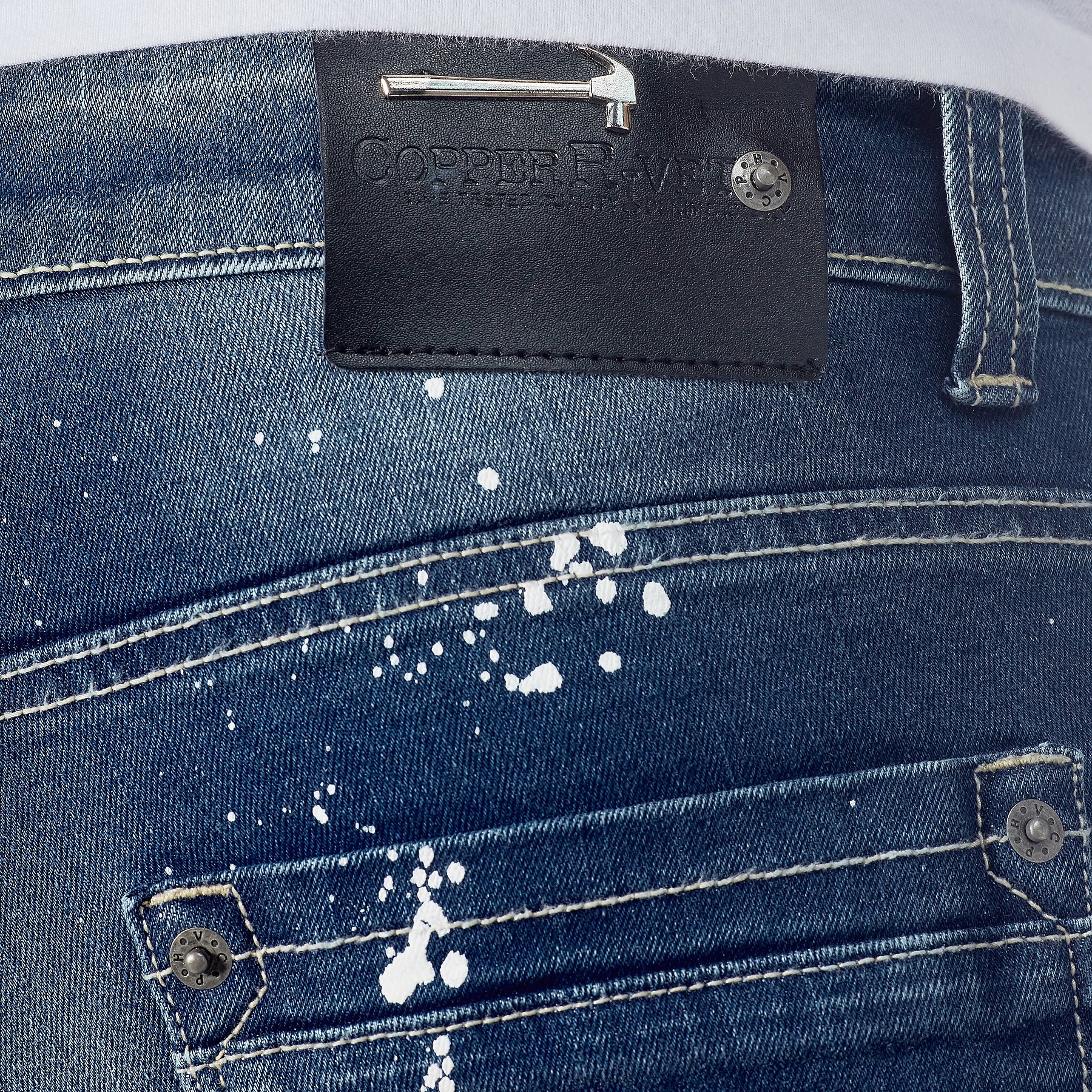 DARK SAND BLUE JEANS W/ BIKER RIP & REPAIR - Copper Rivet