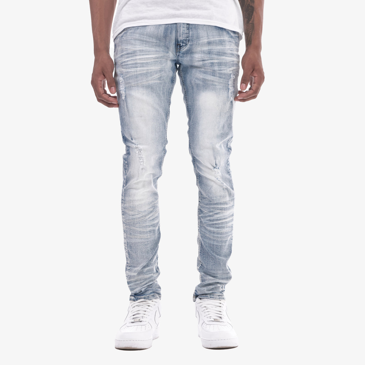 LIGHT SAND BLUE W/ RIPS & STRETCH