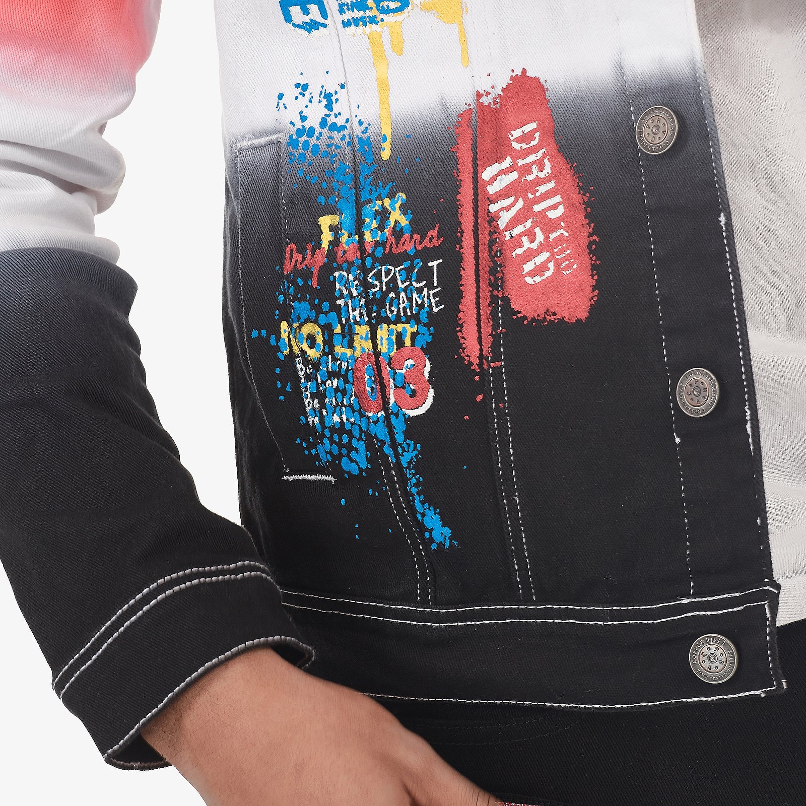 BLACK / RED GRADIENT JACKET W/ PRINTS