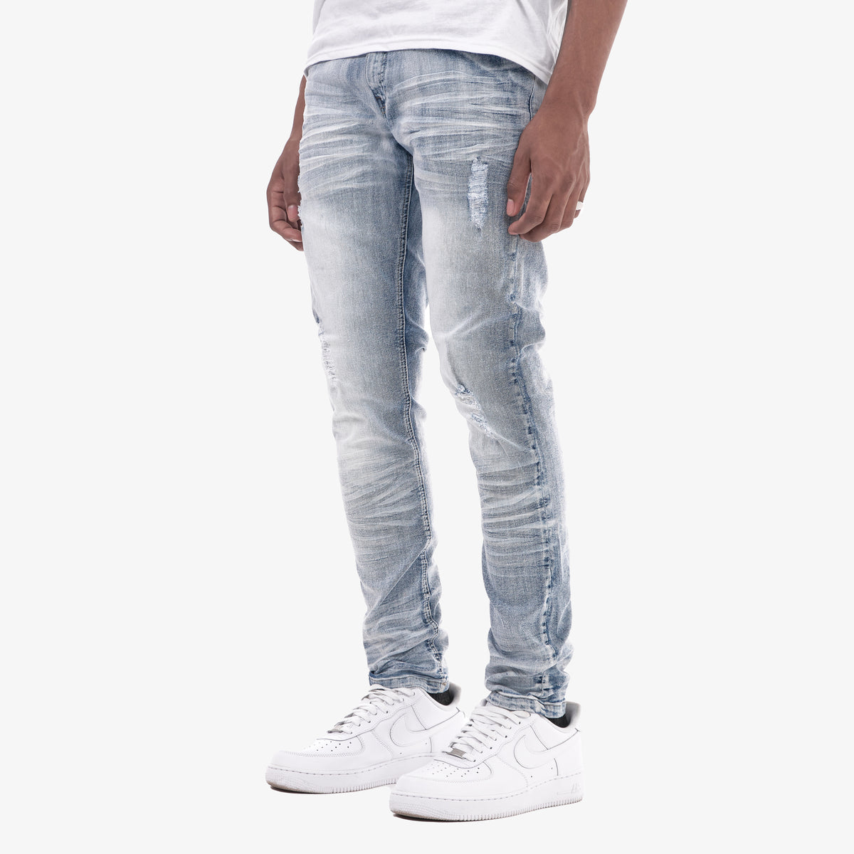 LIGHT SAND BLUE W/ RIPS & STRETCH