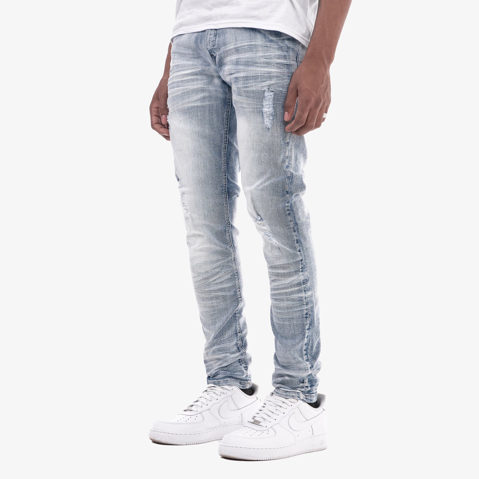 LIGHT SAND BLUE W/ RIPS & STRETCH