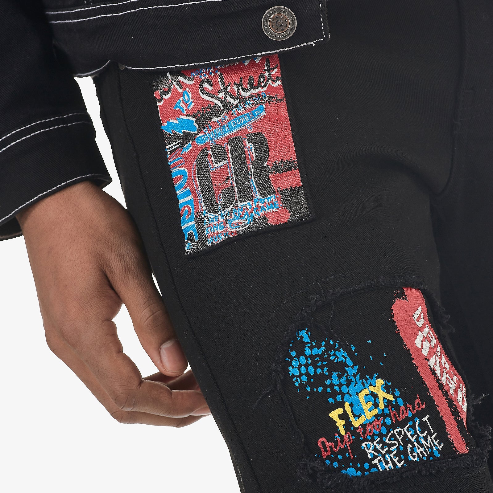 BLACK PANTS W/ GRAFFITI PRINTS