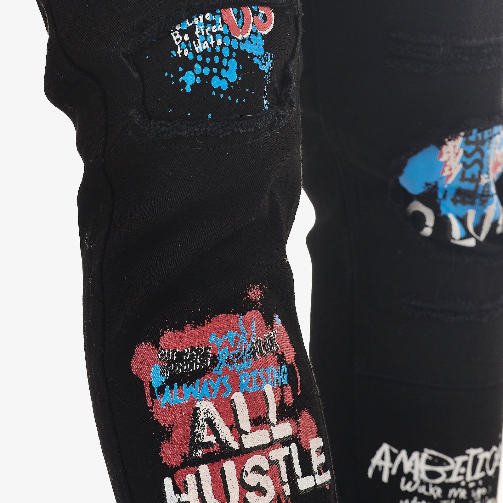 BLACK PANTS W/ GRAFFITI PRINTS