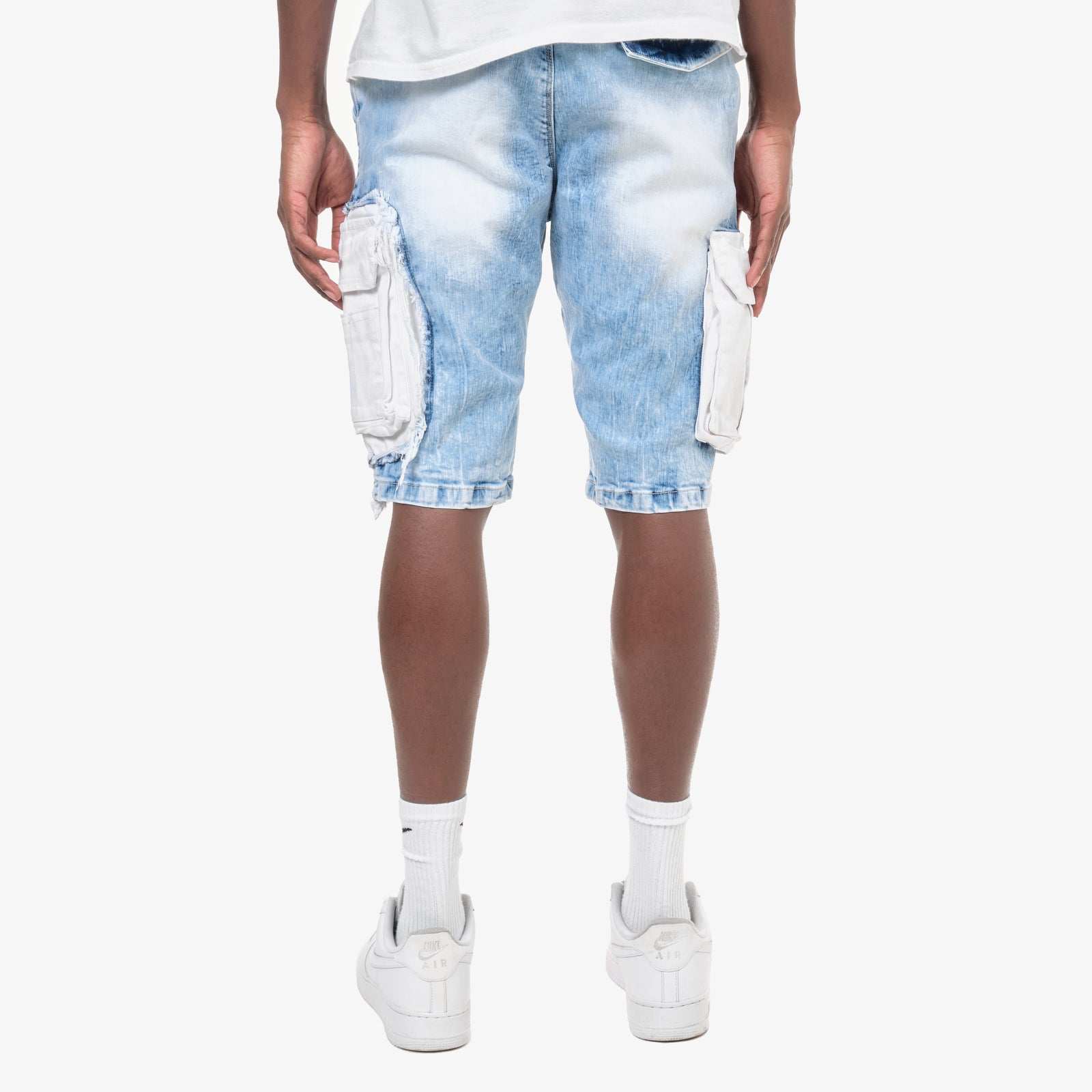 LIGHT SAND BLUE DENIM SHORT W/ WHITE CARGOS