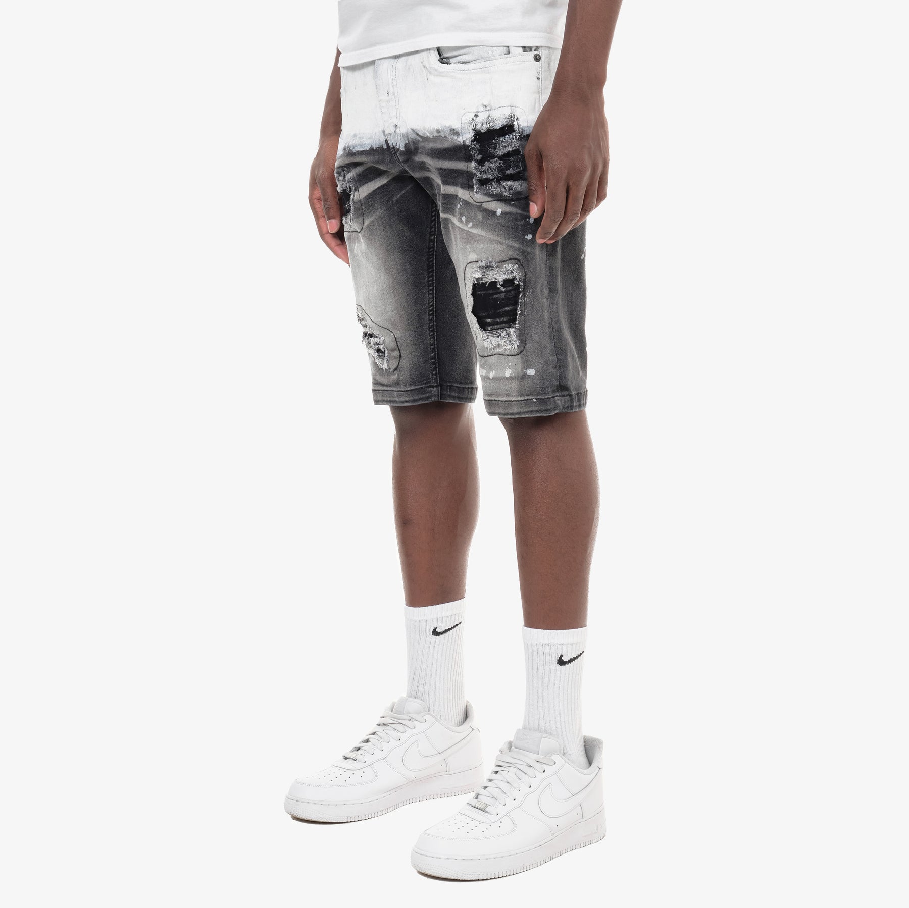 BLACK SAND WASHED DENIM SHORTS