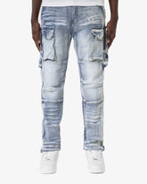 LIGHT SAND BLUE UTILITY CARGO JEANS