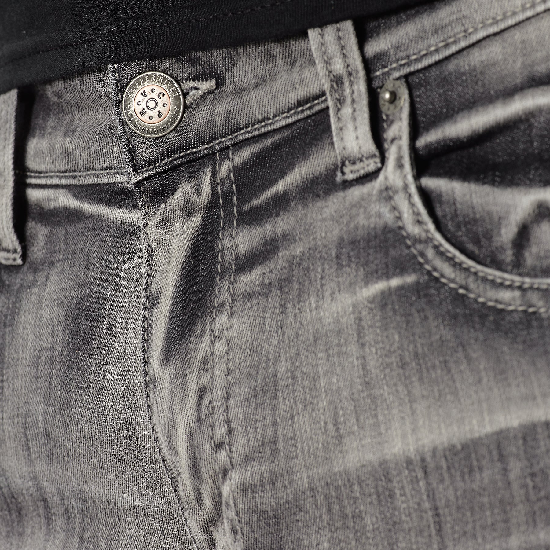 GREY STONE WASHED JEANS W/ RIP & FULL BACKING