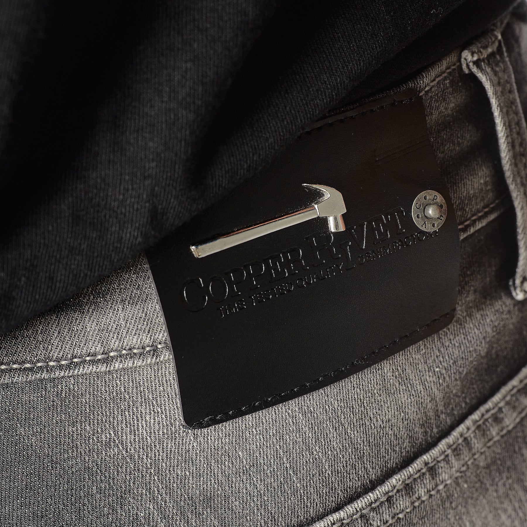 GREY STONE WASHED JEANS W/ RIP & FULL BACKING