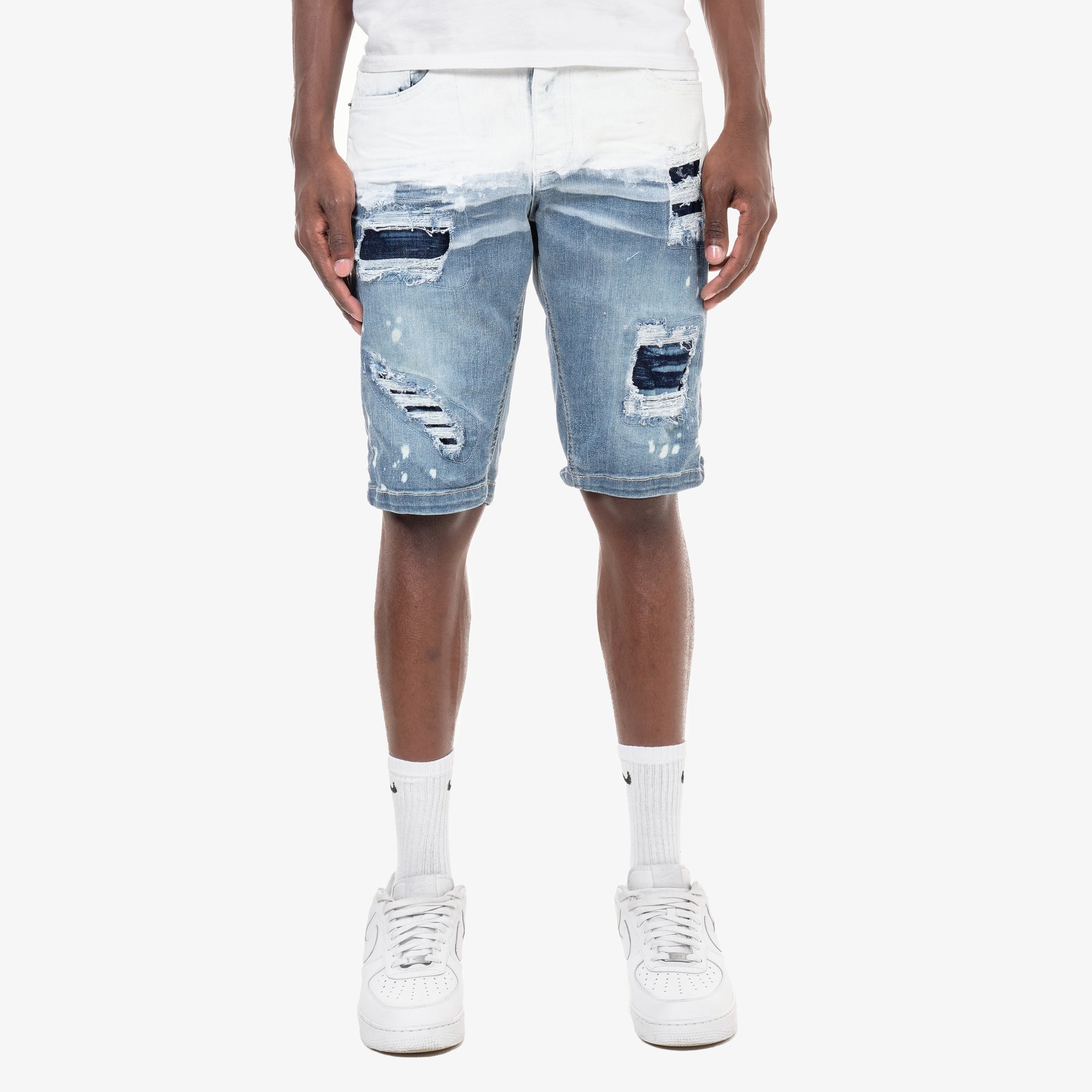 LIGHT SAND BLUE WASHED DENIM SHORTS