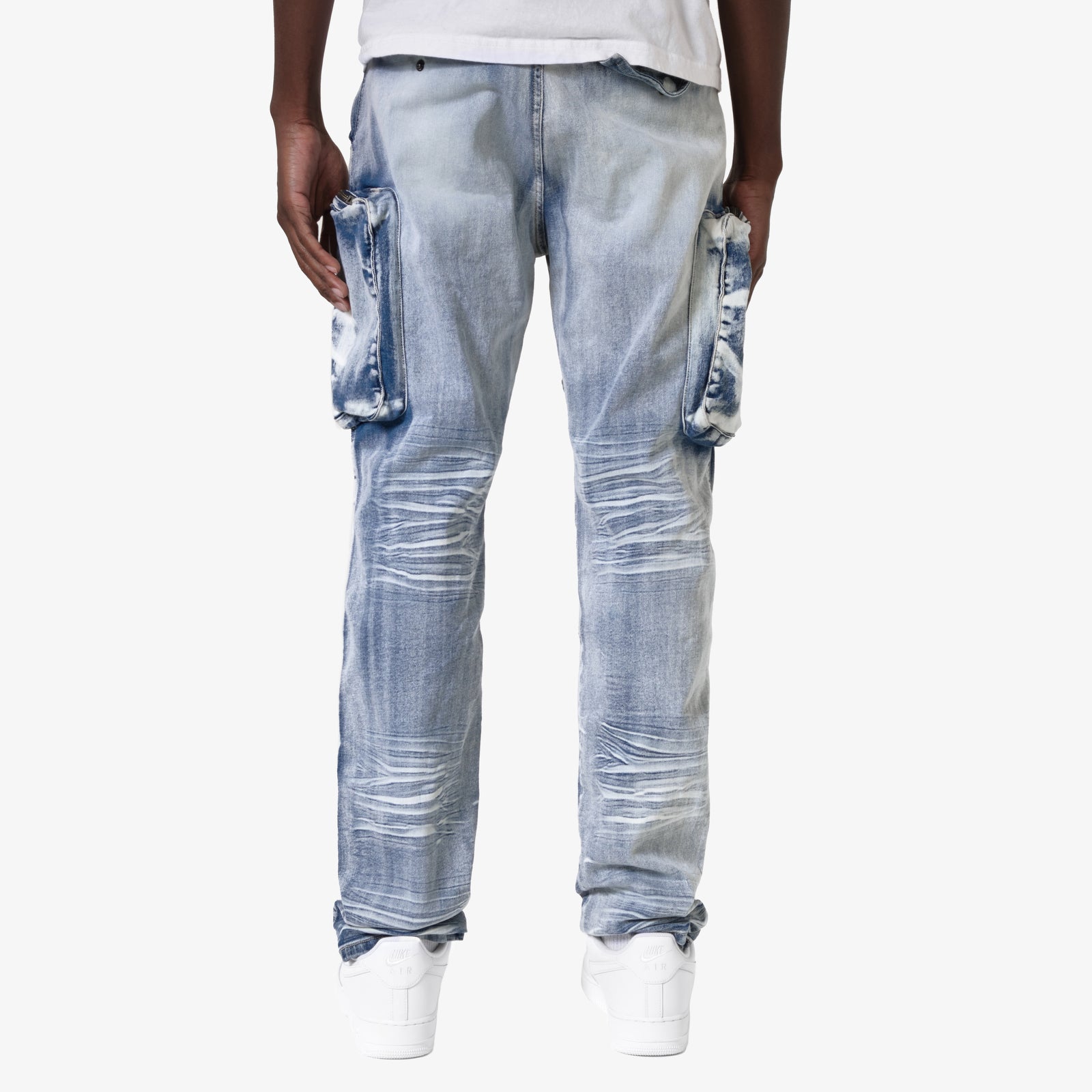 LIGHT SAND BLUE UTILITY CARGO JEANS