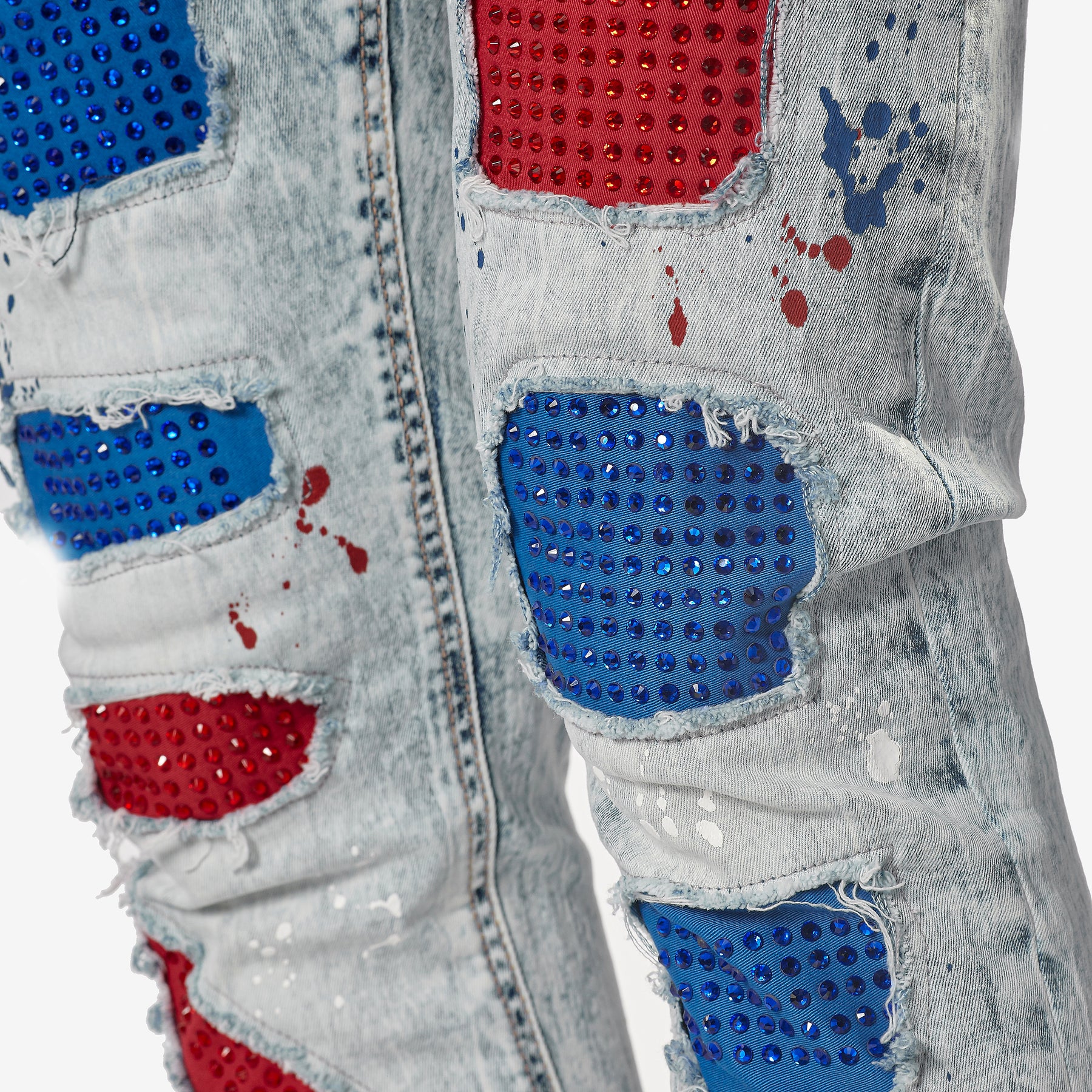 LIGHT SAND BLUE W/ RED & BLUE STONE EMBELLISH JEANS - Copper Rivet